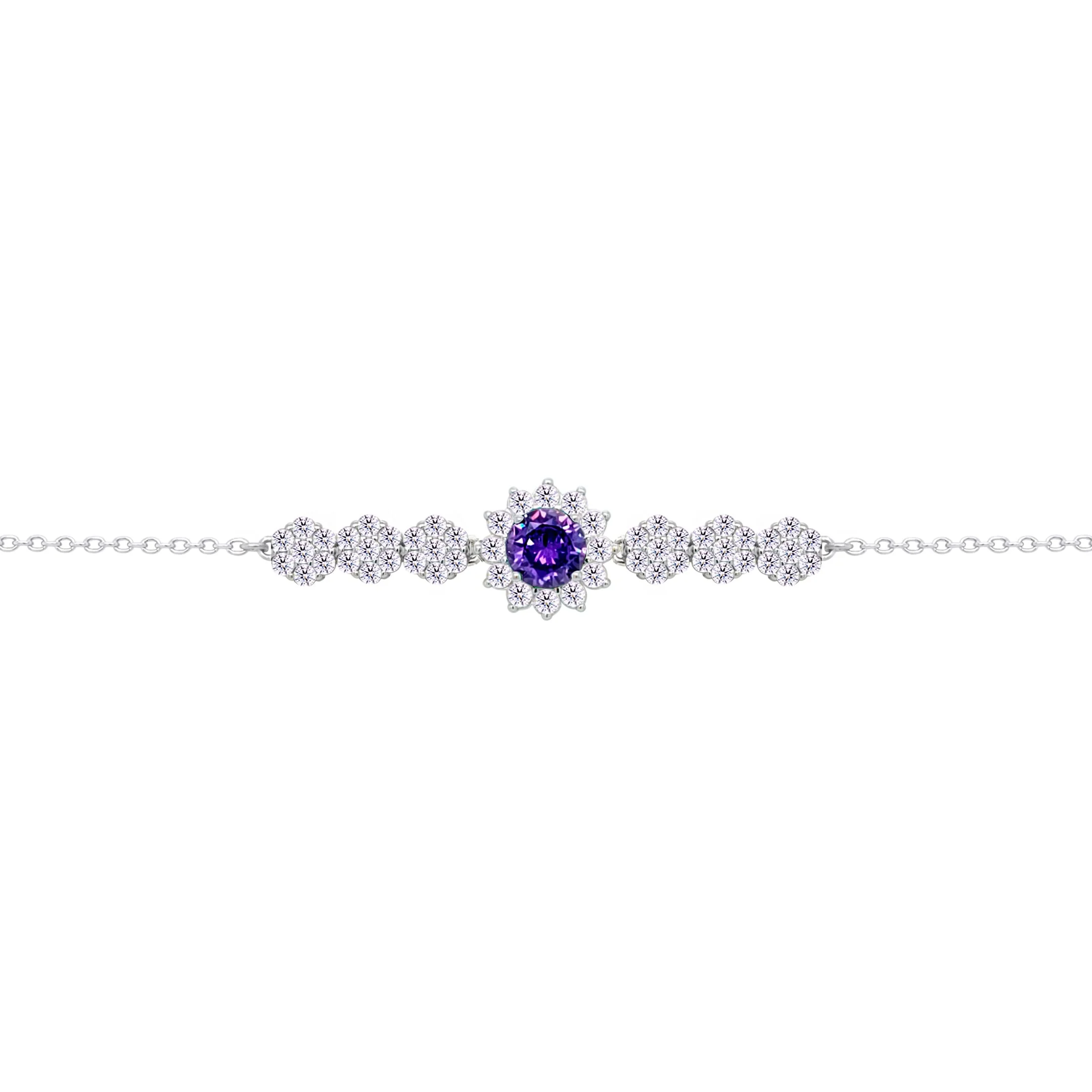 Asfour Crysta lChain Bracelet With Dark Tenzanite Flower Design In 925 Sterling Silver-BD0209-WN5 - Image 2
