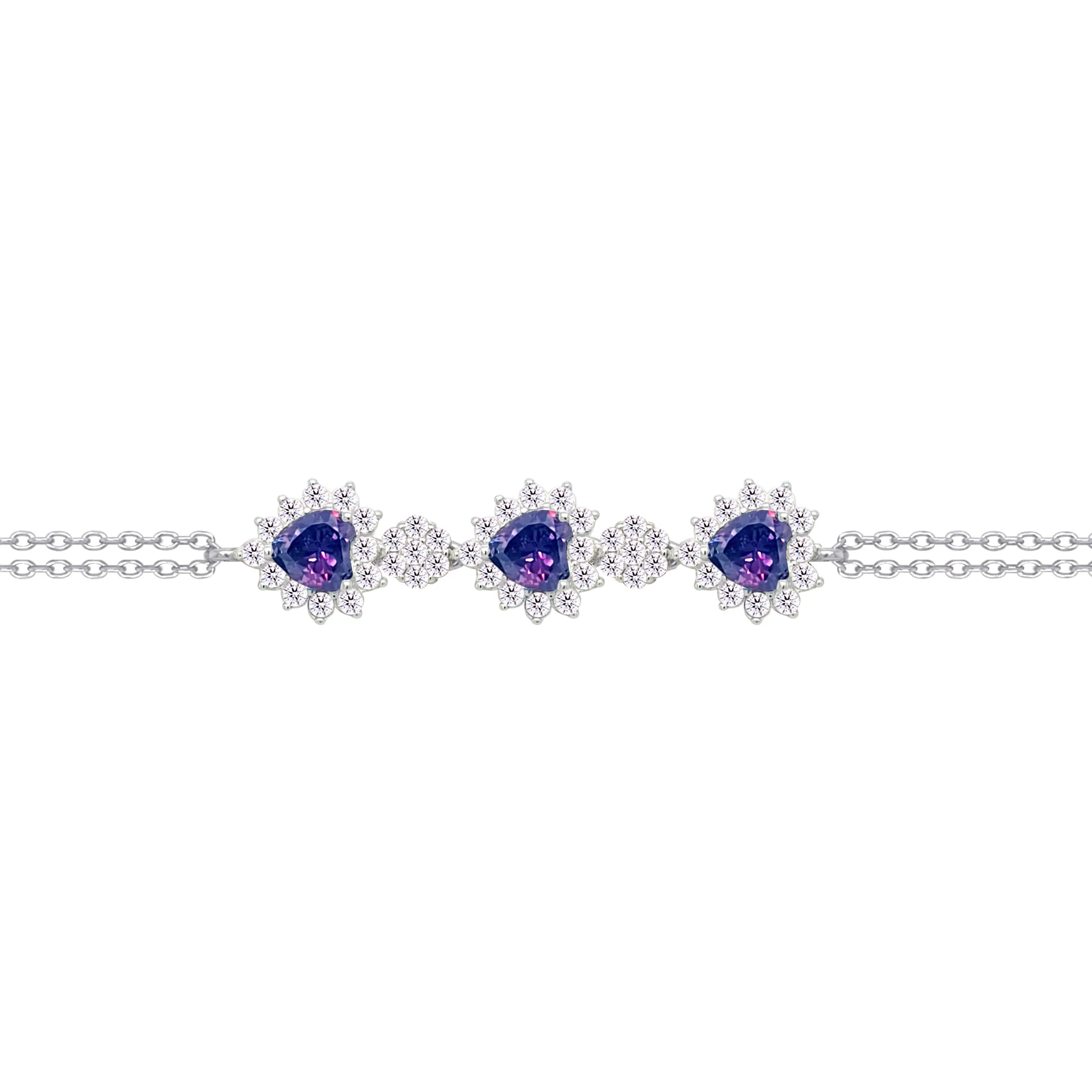 Asfour Crysta lChain Bracelet With Dark Tenzanite Hearts Design In 925 Sterling Silver-BD0196-WN5