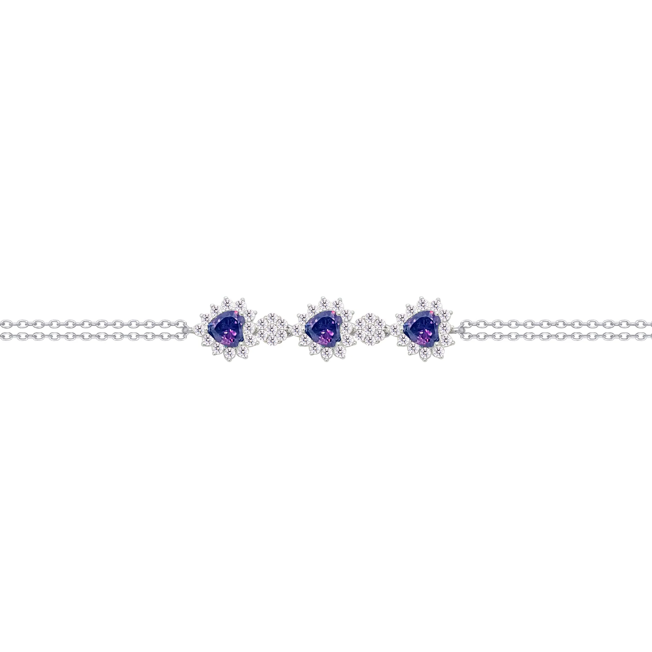 Asfour Crysta lChain Bracelet With Dark Tenzanite Hearts Design In 925 Sterling Silver-BD0196-WN5 - Image 2