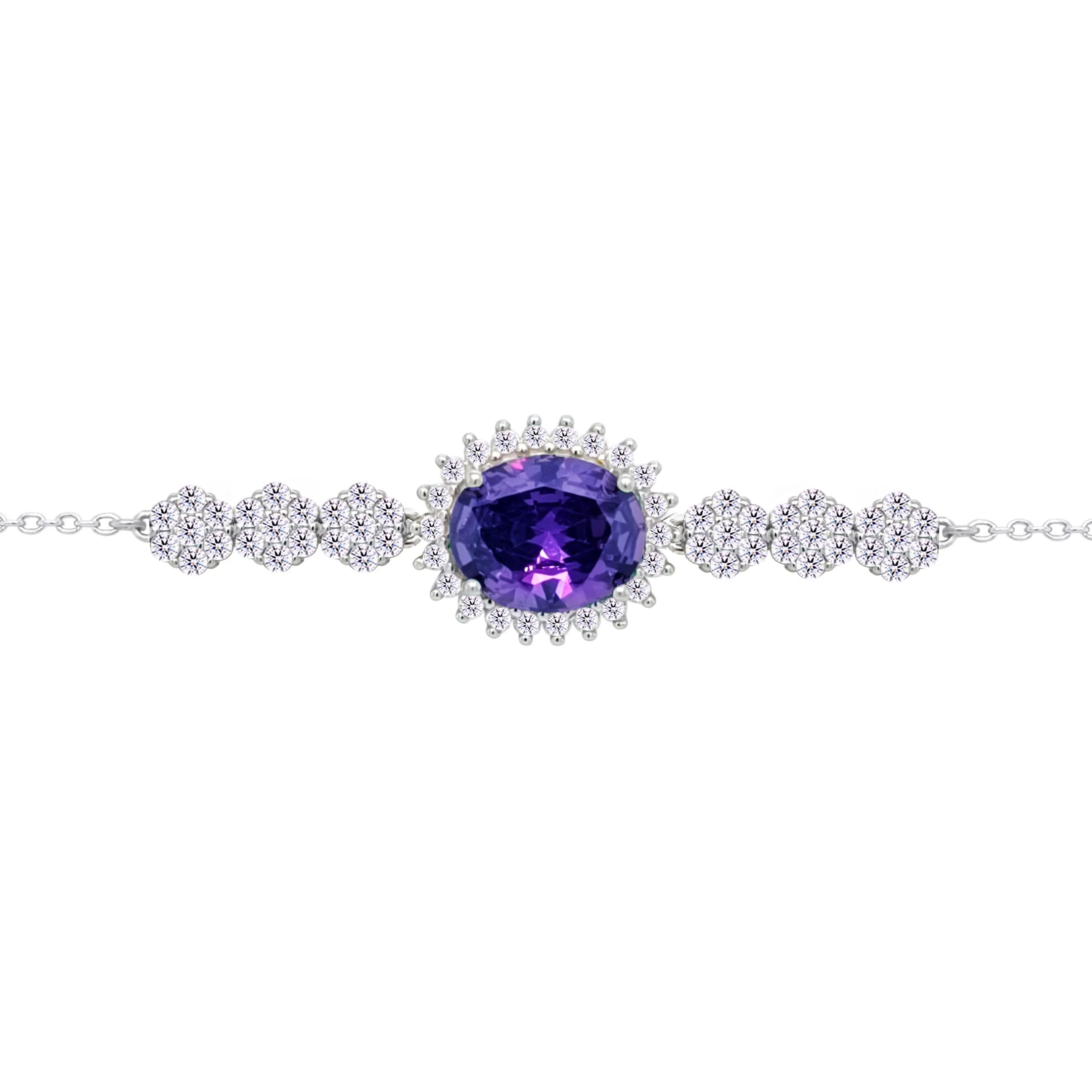 Asfour Crysta lChain Bracelet With Dark Tenzanite Oval Design In 925 Sterling Silver-BD0219-WN5