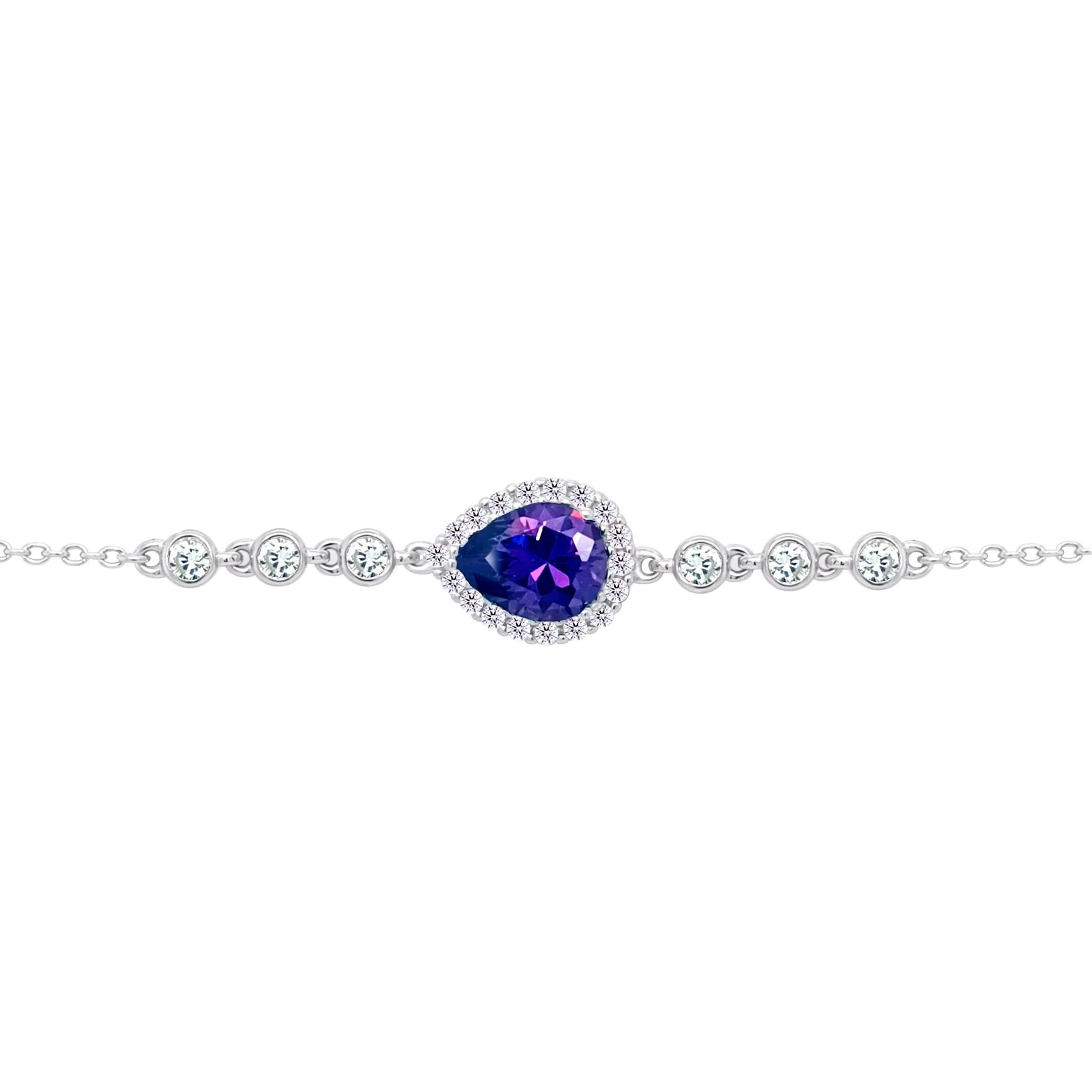 Asfour Crysta lChain Bracelet With Dark Tenzanite Pear Design In 925 Sterling Silver-BD0199-N5