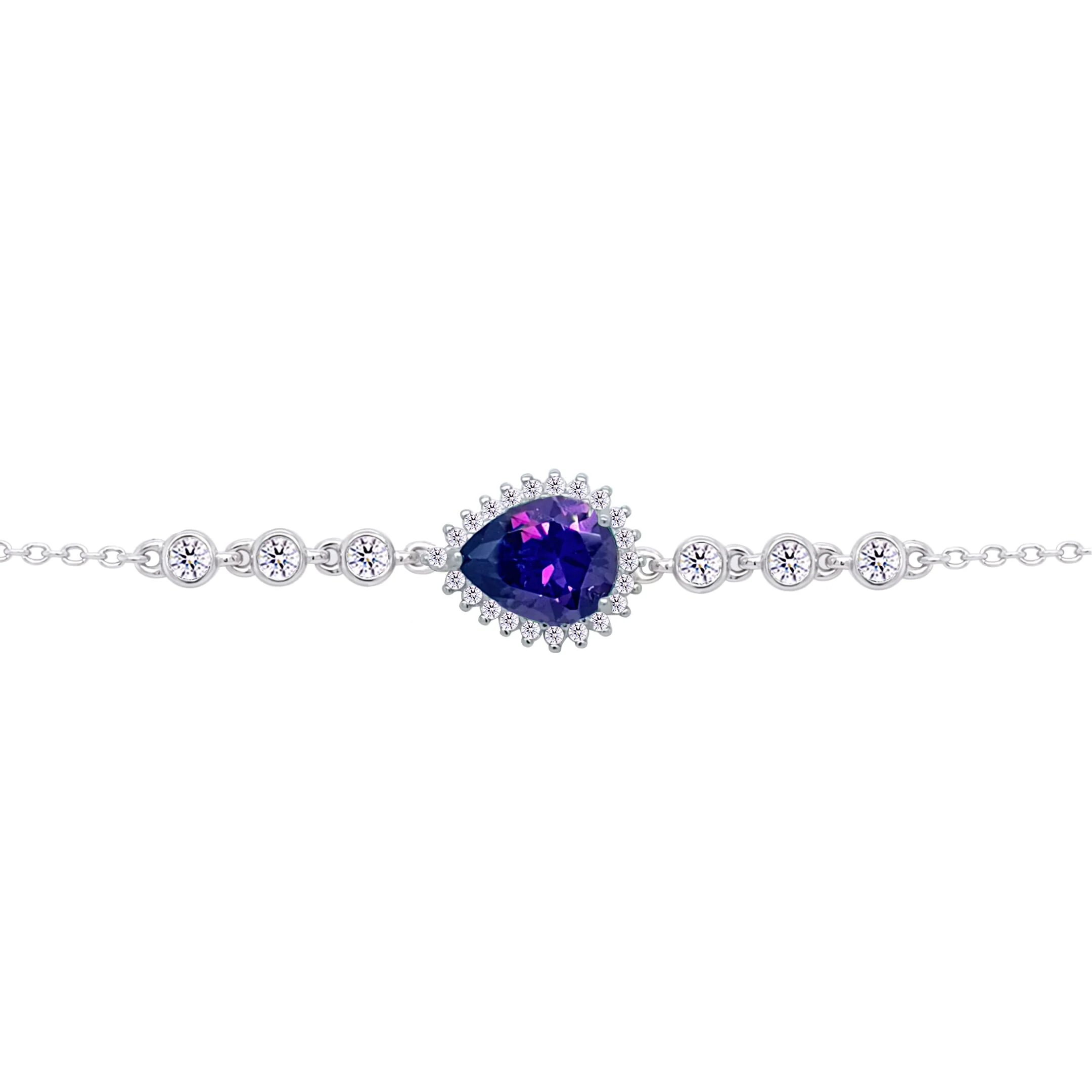 Asfour Crysta lChain Bracelet With Dark Tenzanite Pear Design In 925 Sterling Silver-BD0200-N5