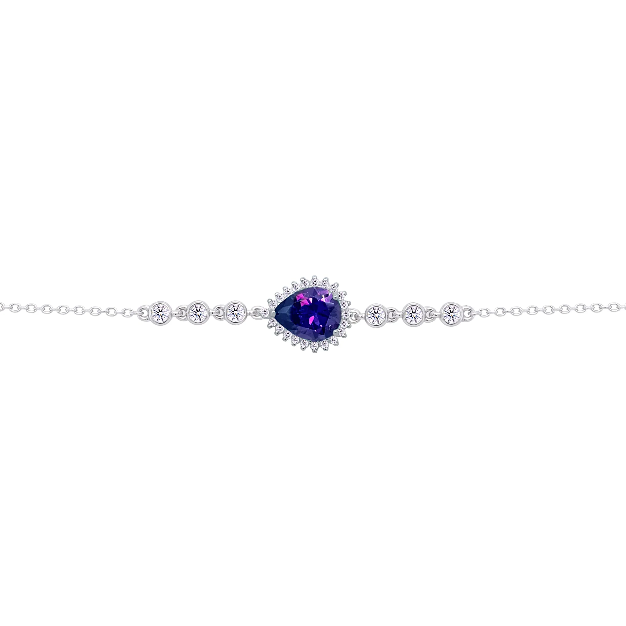 Asfour Crysta lChain Bracelet With Dark Tenzanite Pear Design In 925 Sterling Silver-BD0200-N5 - Image 2