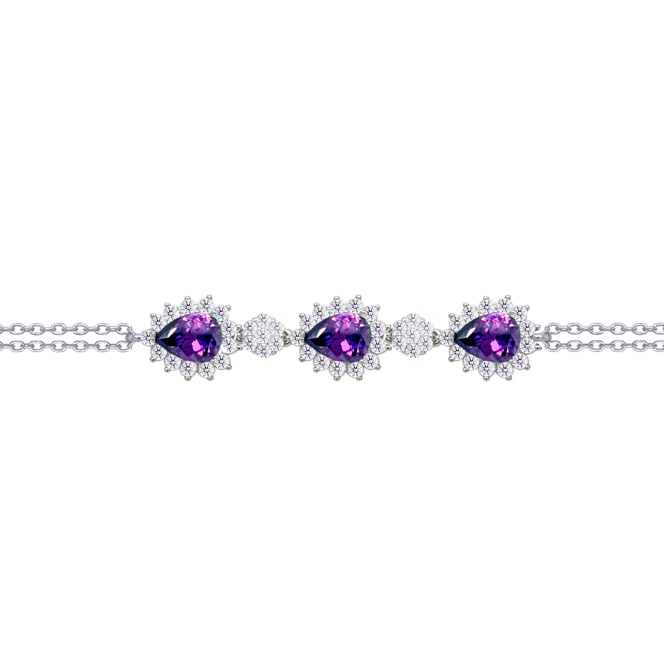 Asfour Crysta lChain Bracelet With Dark Tenzanite Pears Design In 925 Sterling Silver-BD0204-WN5