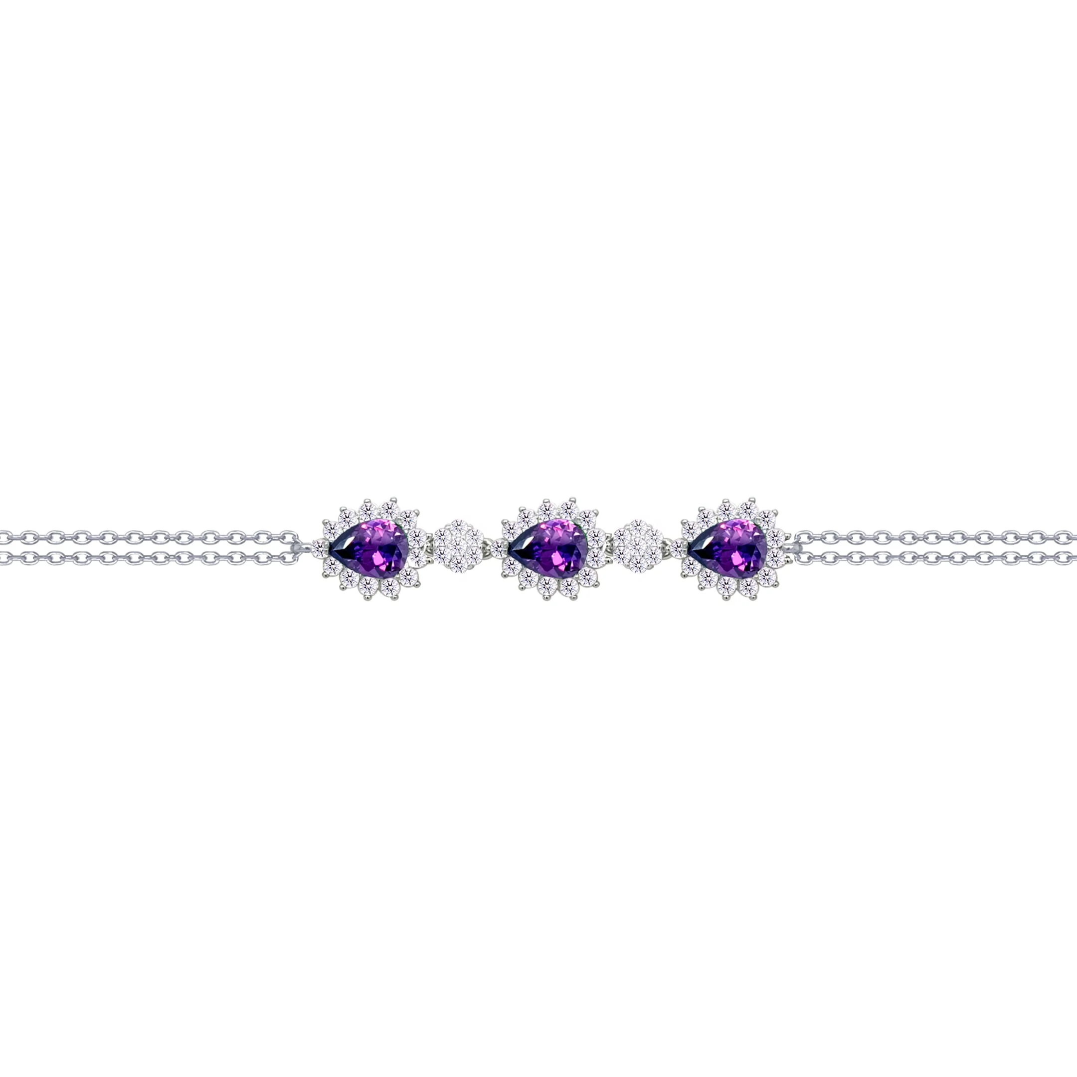 Asfour Crysta lChain Bracelet With Dark Tenzanite Pears Design In 925 Sterling Silver-BD0204-WN5 - Image 2