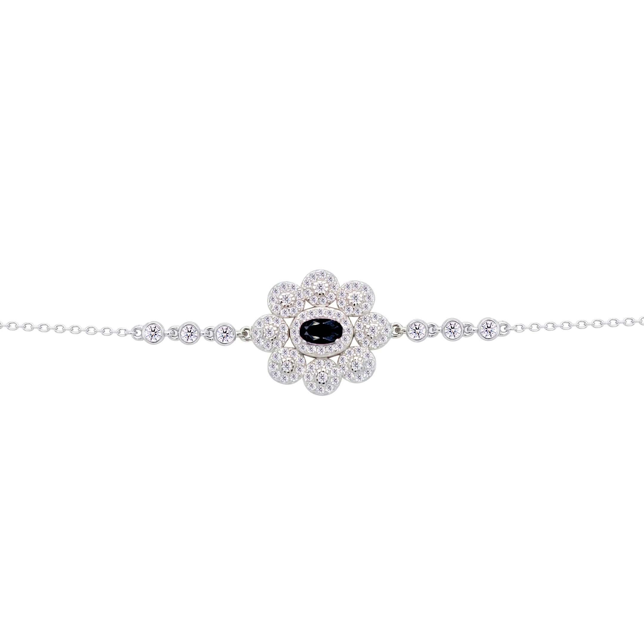 Asfour Crysta lChain Bracelet With Decorative Black Flower Design In 925 Sterling Silver-BD0218-WP - Image 2