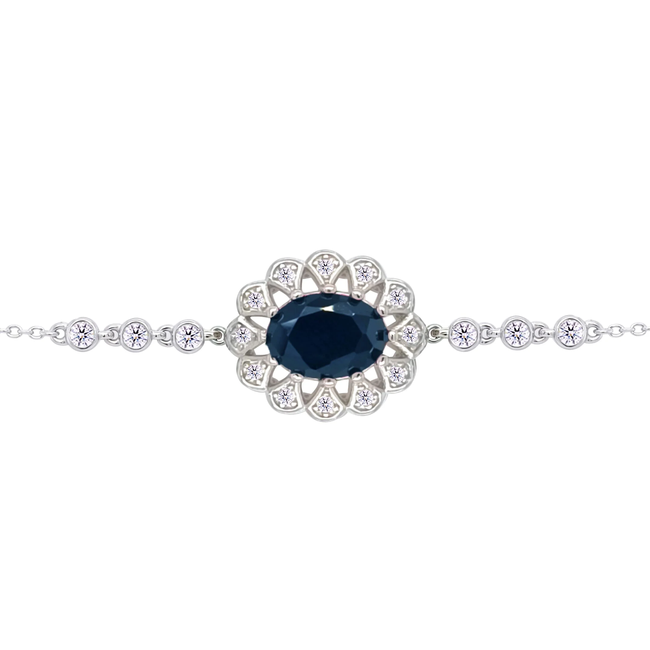 Asfour Crysta lChain Bracelet With Decorative Black Oval Design In 925 Sterling Silver-BD0224-P