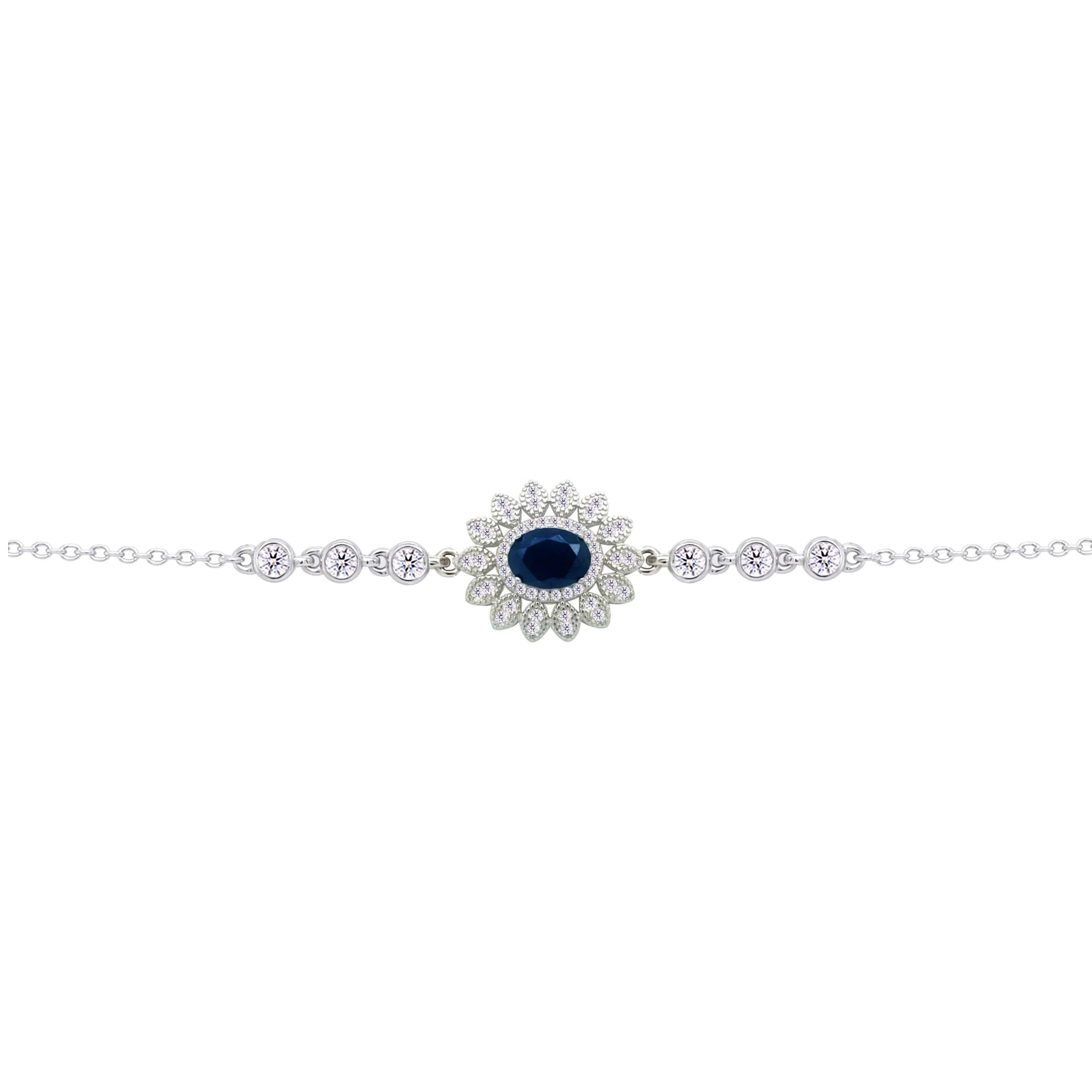 Asfour Crysta lChain Bracelet With Decorative Black Oval Zircon In 925 Sterling Silver-BD0216-WP - Image 2