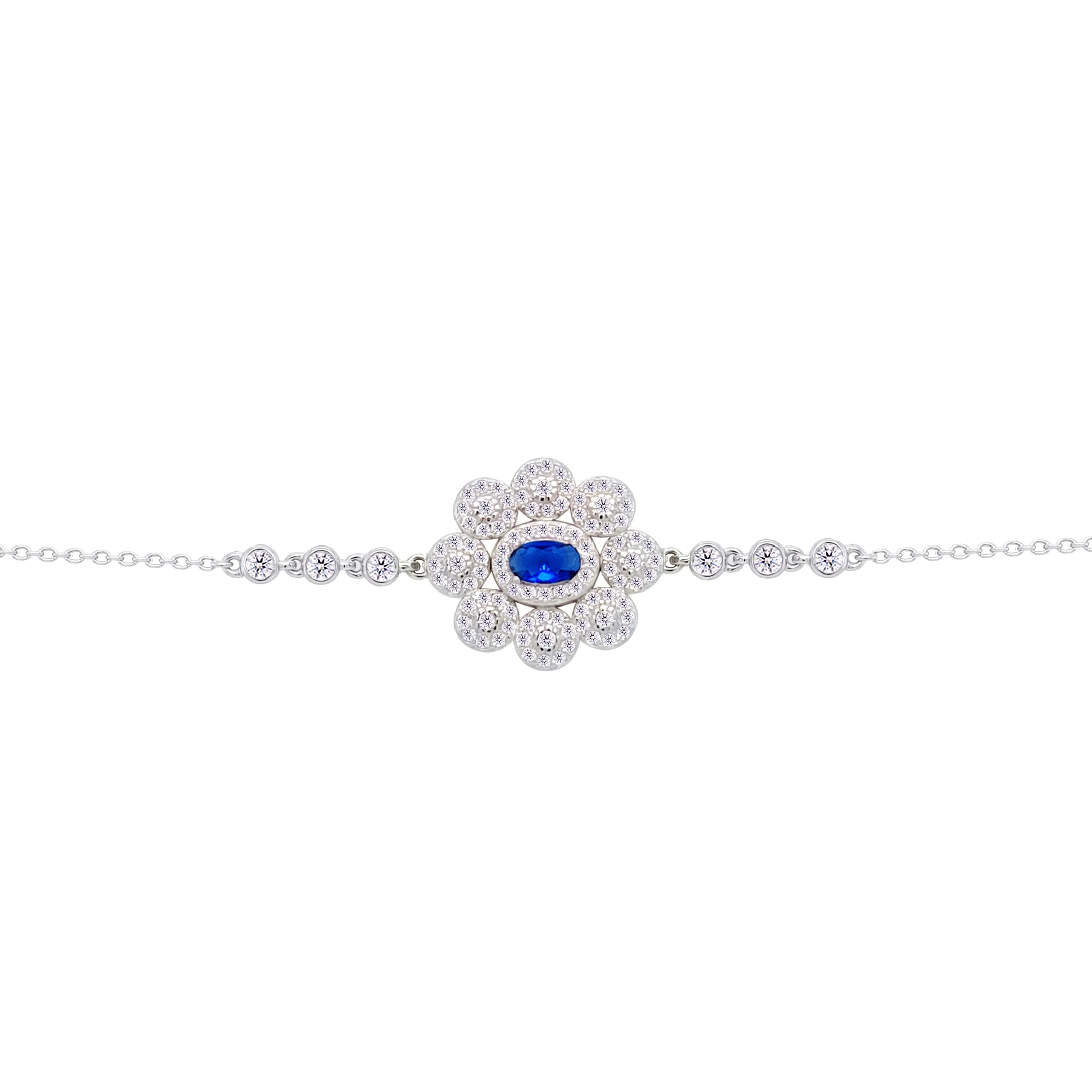 Asfour Crysta lChain Bracelet With Decorative Blue Flower Design In 925 Sterling Silver-BD0218-WB - Image 2