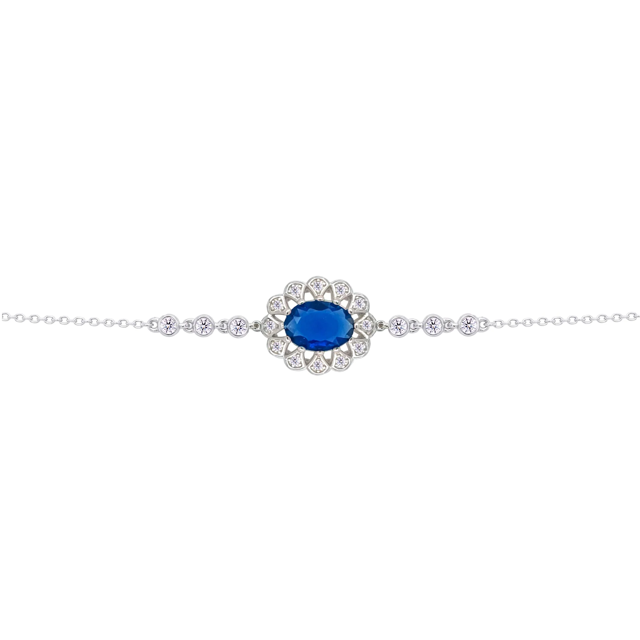 Asfour Crysta lChain Bracelet With Decorative Blue Oval Design In 925 Sterling Silver-BD0224-B - Image 2