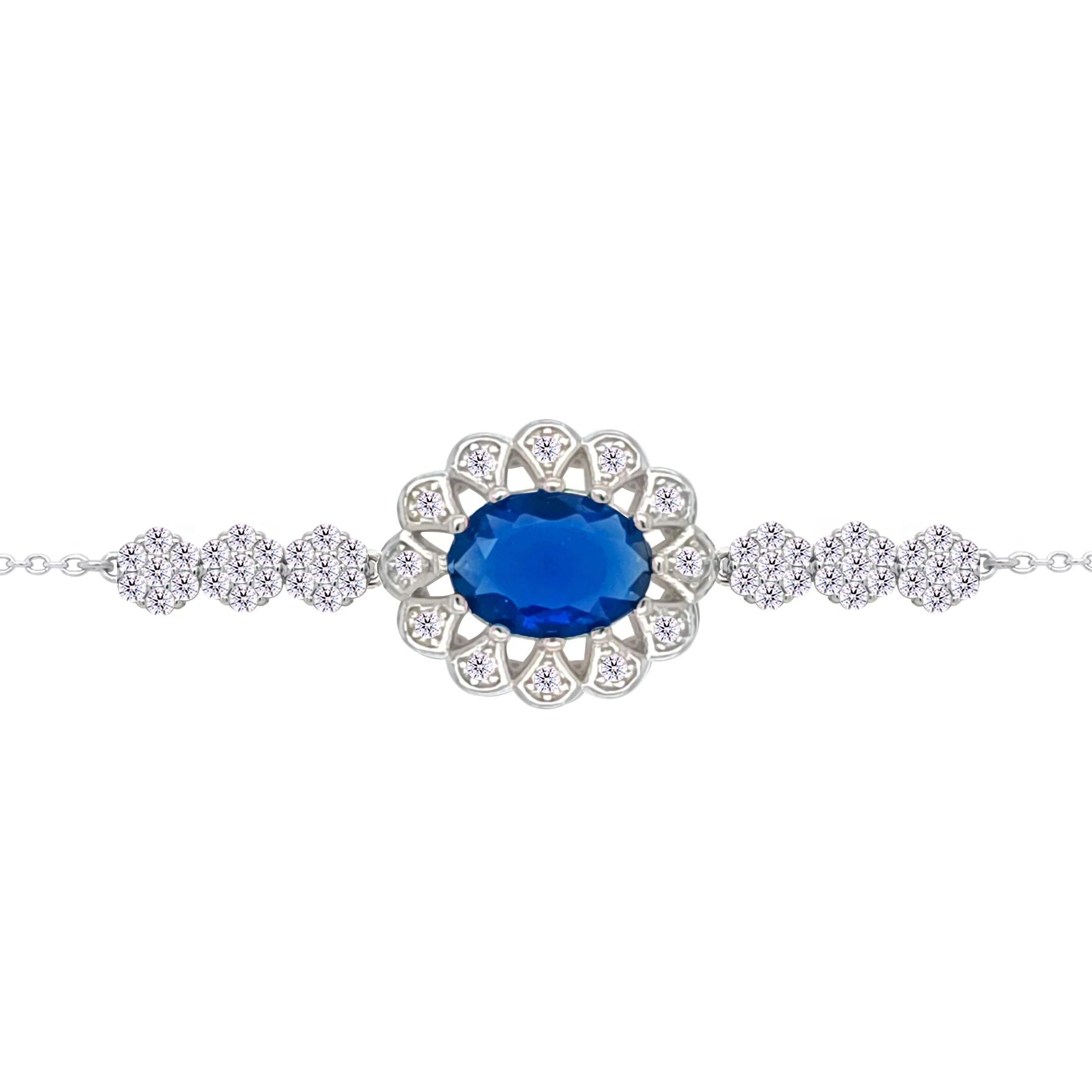 Asfour Crysta lChain Bracelet With Decorative Blue Oval Design In 925 Sterling Silver-BD0225-WB