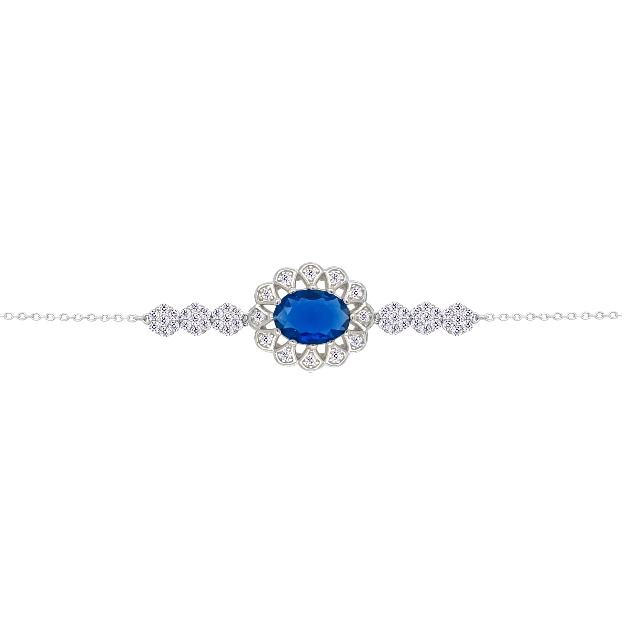 Asfour Crysta lChain Bracelet With Decorative Blue Oval Design In 925 Sterling Silver-BD0225-WB - Image 2