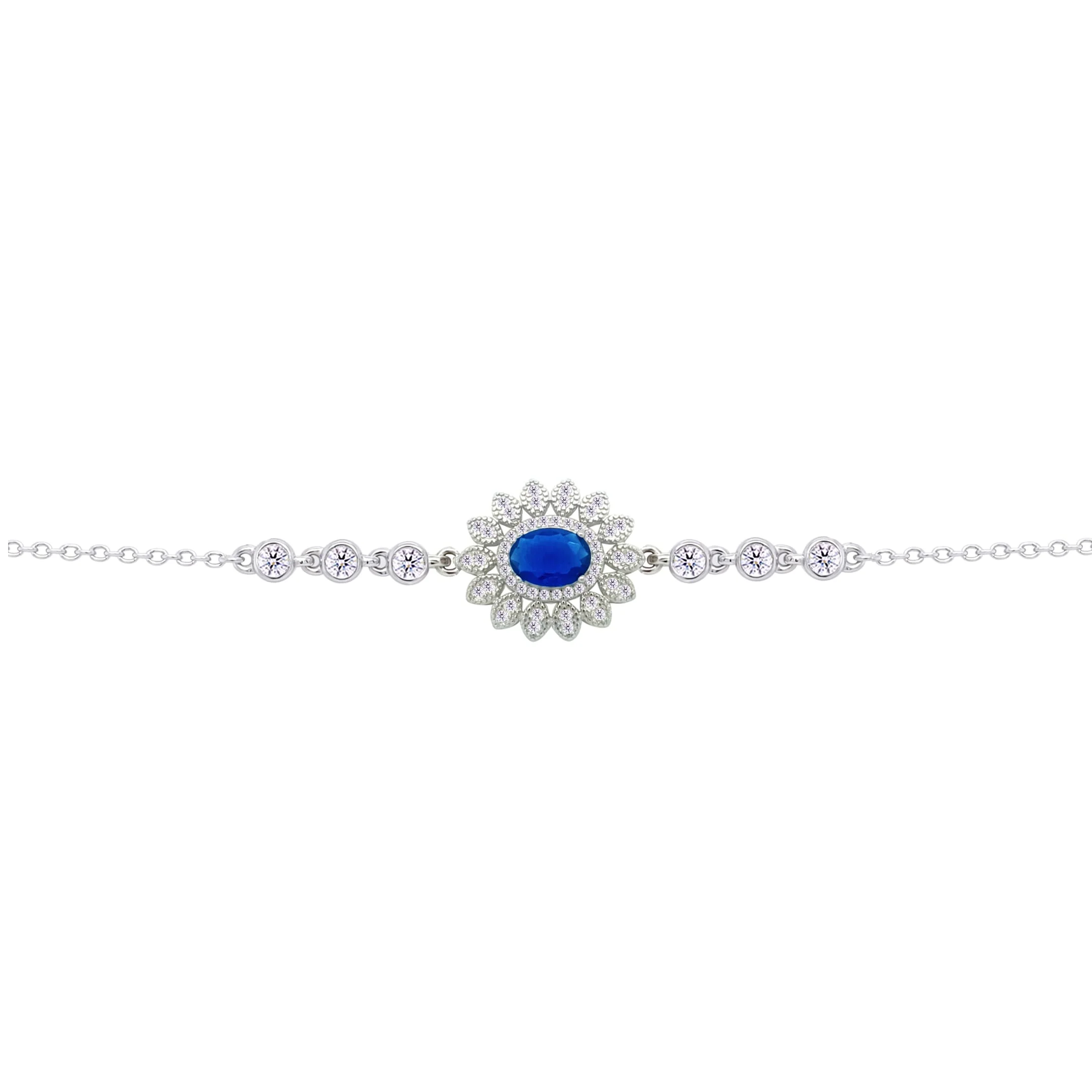 Asfour Crysta lChain Bracelet With Decorative Blue Oval Zircon In 925 Sterling Silver-BD0216-WB - Image 2