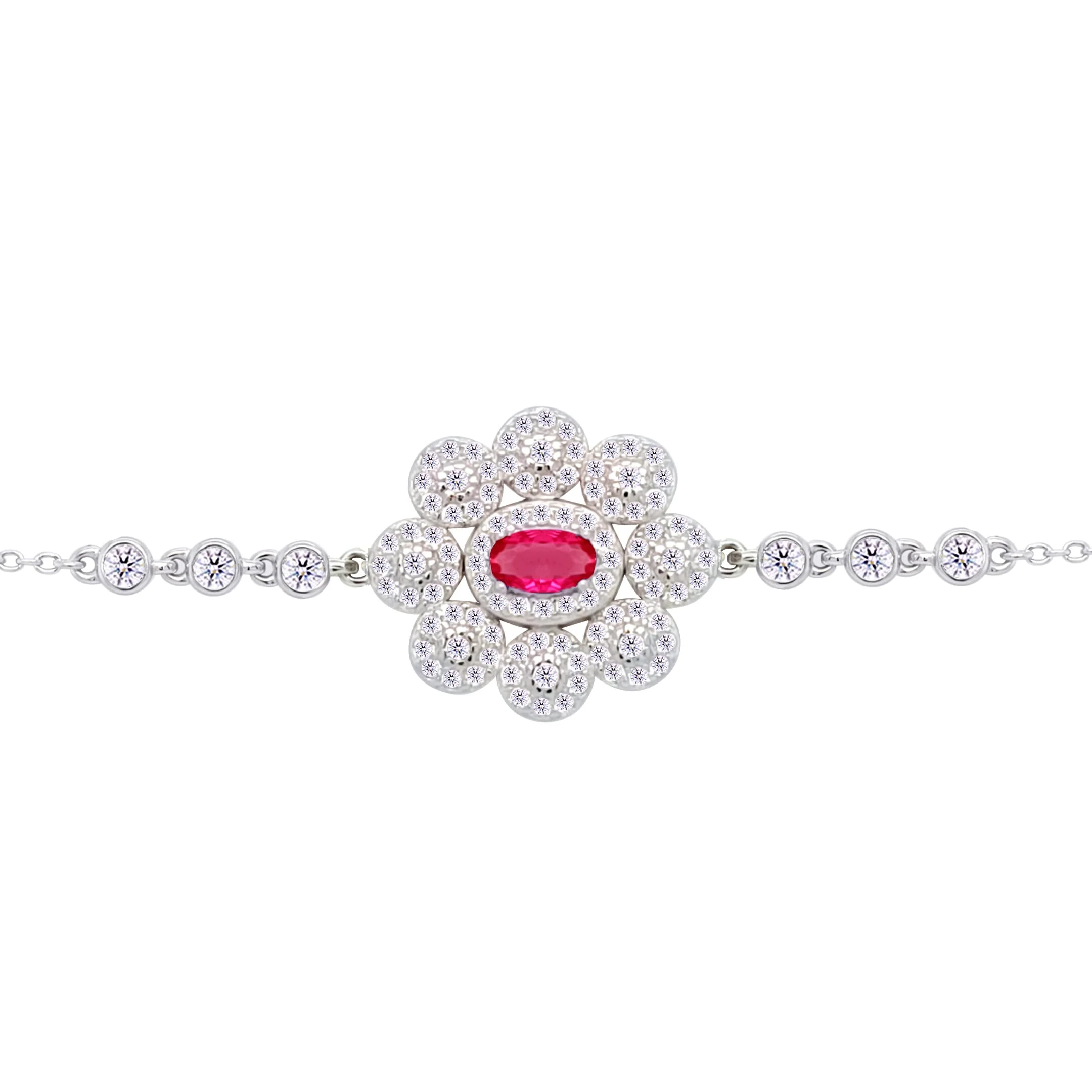 Asfour Crysta lChain Bracelet With Decorative Dark Rose Flower Design In 925 Sterling Silver-BD0218-WO5