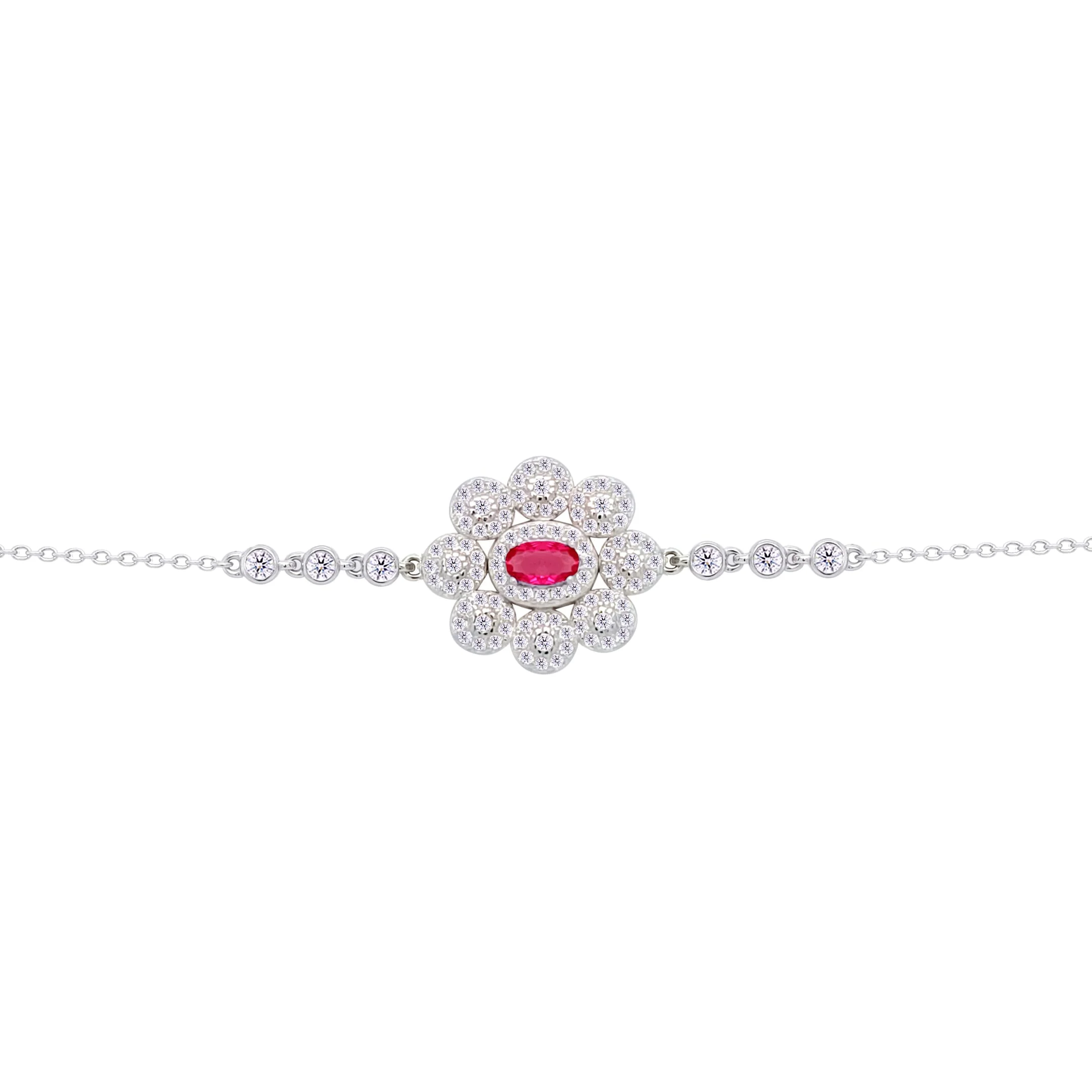 Asfour Crysta lChain Bracelet With Decorative Dark Rose Flower Design In 925 Sterling Silver-BD0218-WO5 - Image 2