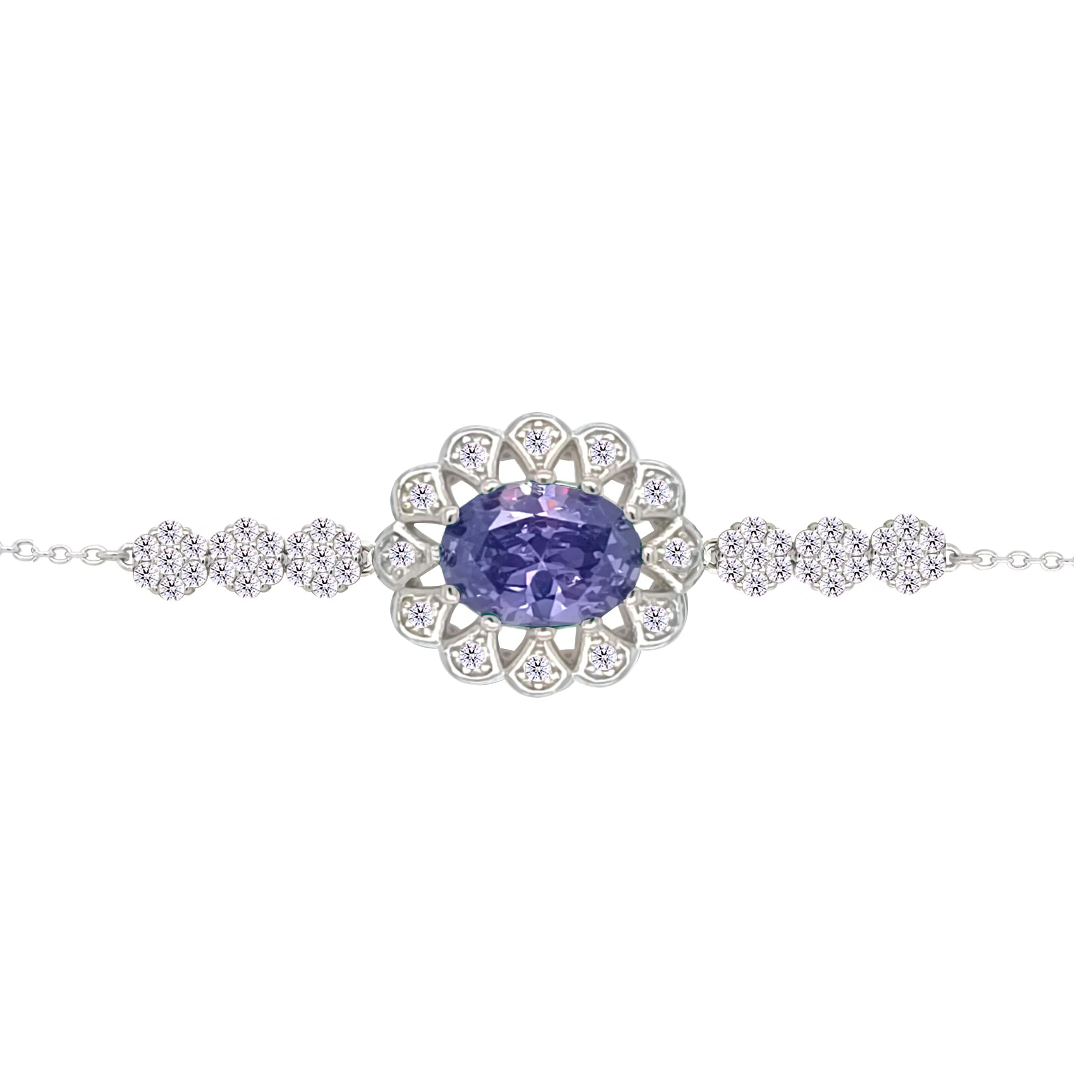 Asfour Crysta lChain Bracelet With Decorative Dark Tenzanite Oval Design In 925 Sterling Silver-BD0225-WN5