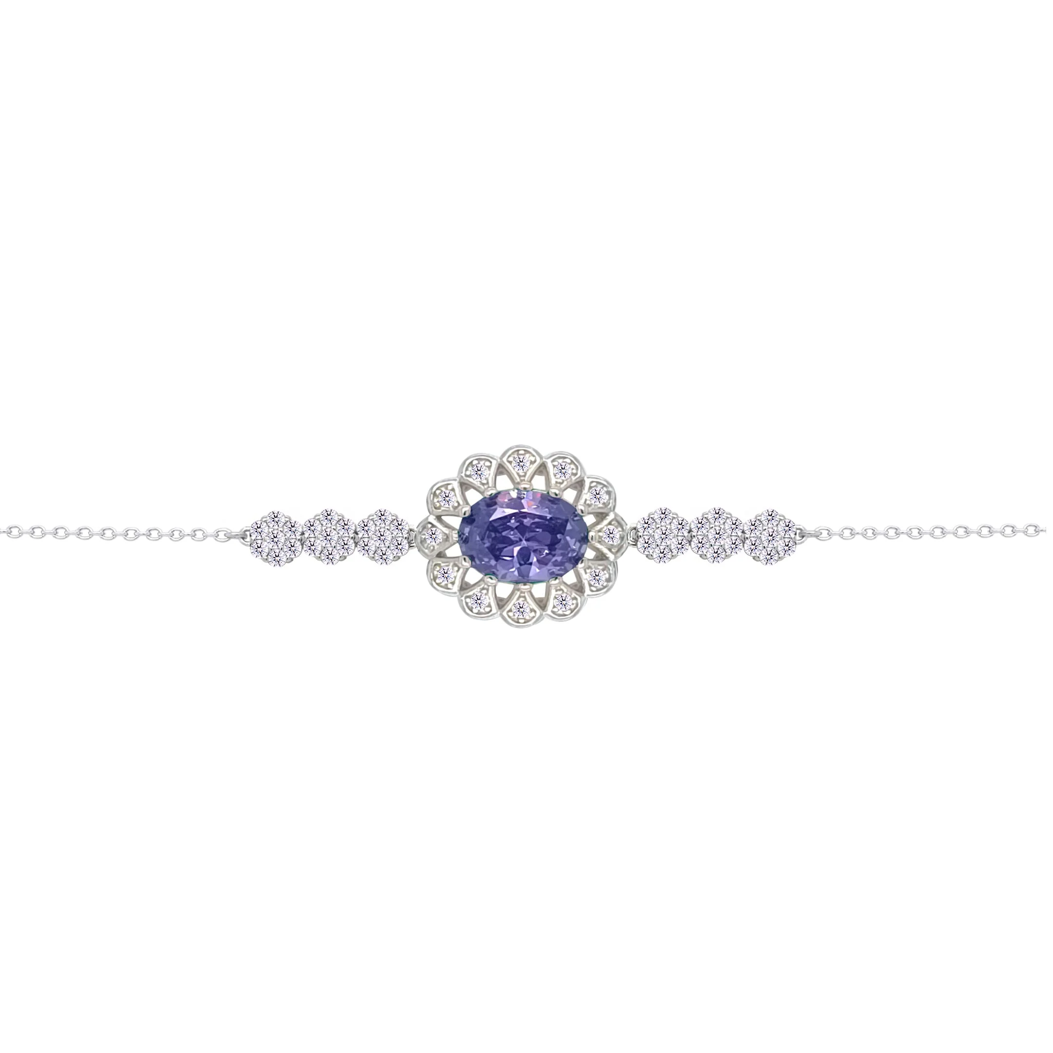 Asfour Crysta lChain Bracelet With Decorative Dark Tenzanite Oval Design In 925 Sterling Silver-BD0225-WN5 - Image 2