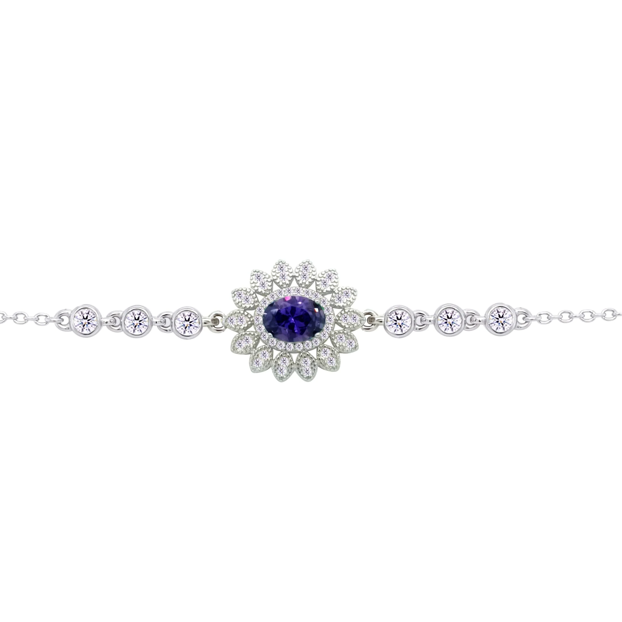 Asfour Crysta lChain Bracelet With Decorative Dark Tenzanite Oval Zircon In 925 Sterling Silver-BD0216-WN5