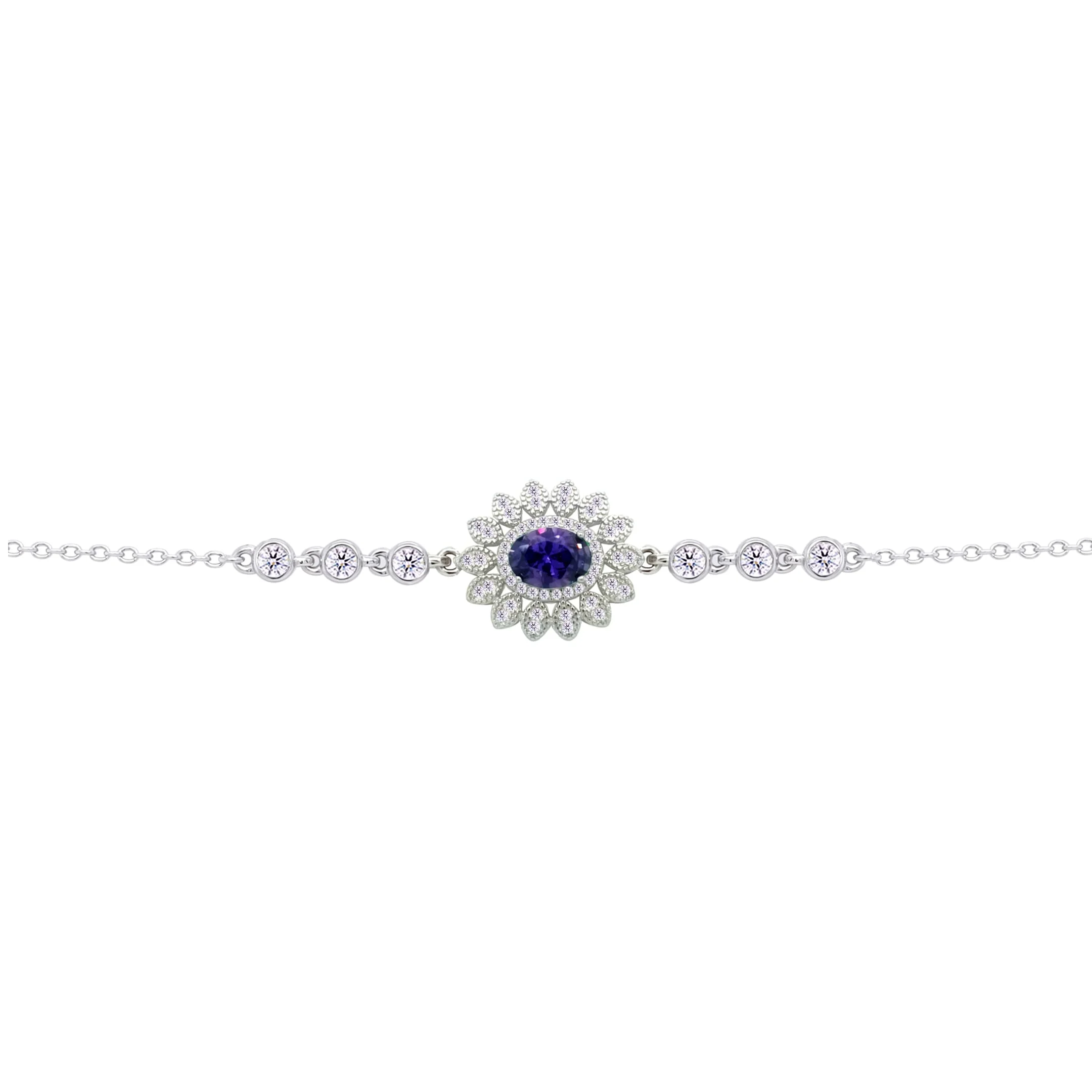 Asfour Crysta lChain Bracelet With Decorative Dark Tenzanite Oval Zircon In 925 Sterling Silver-BD0216-WN5 - Image 2