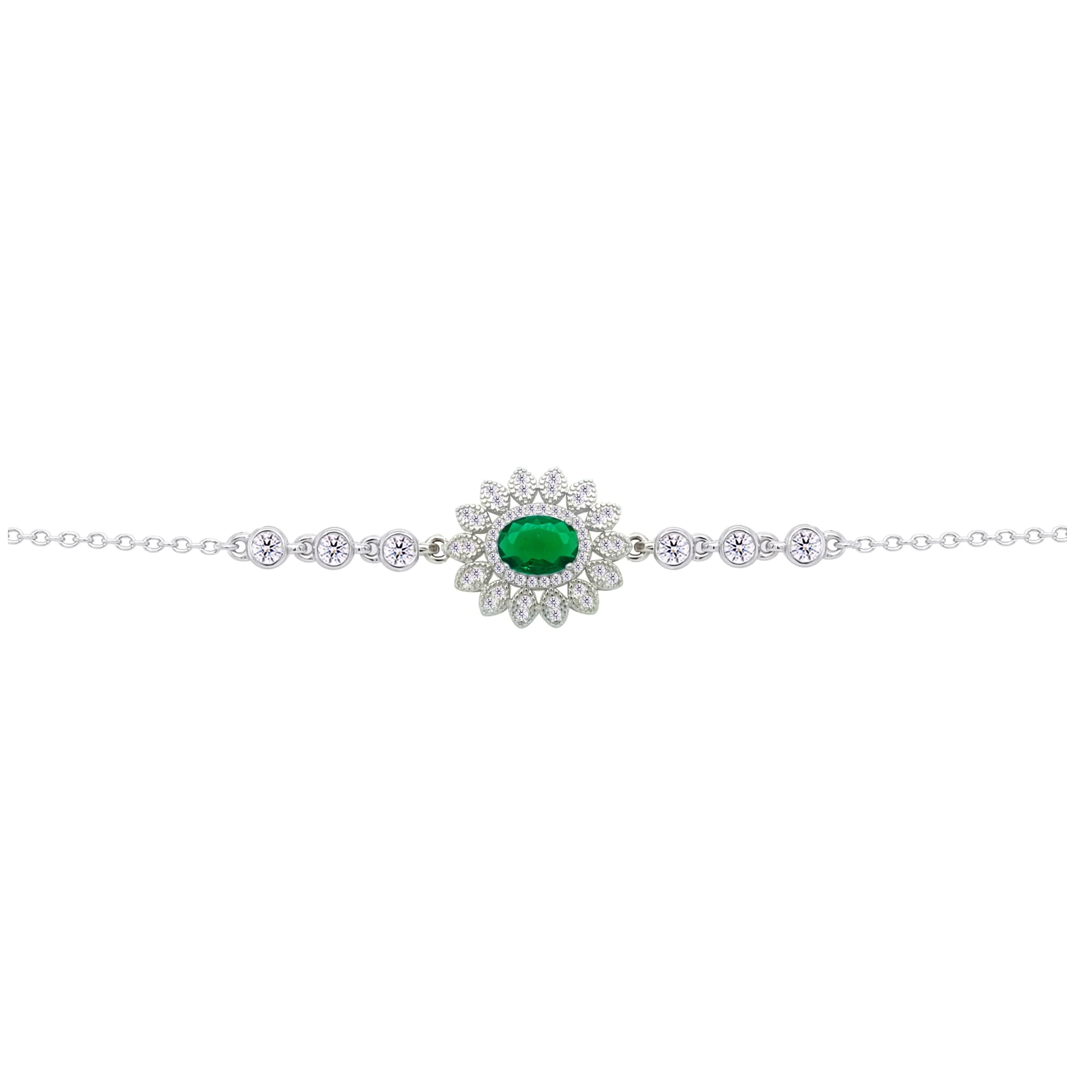 Asfour Crysta lChain Bracelet With Decorative Emerald Oval Zircon In 925 Sterling Silver-BD0216-WG - Image 2