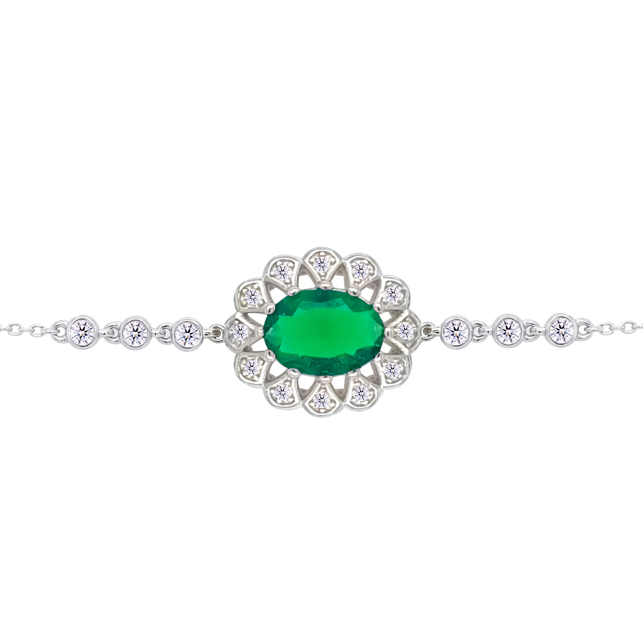 Asfour Crysta lChain Bracelet With Decorative Emerald Oval Zircon Stone In 925 Sterling Silver-BD0224-G