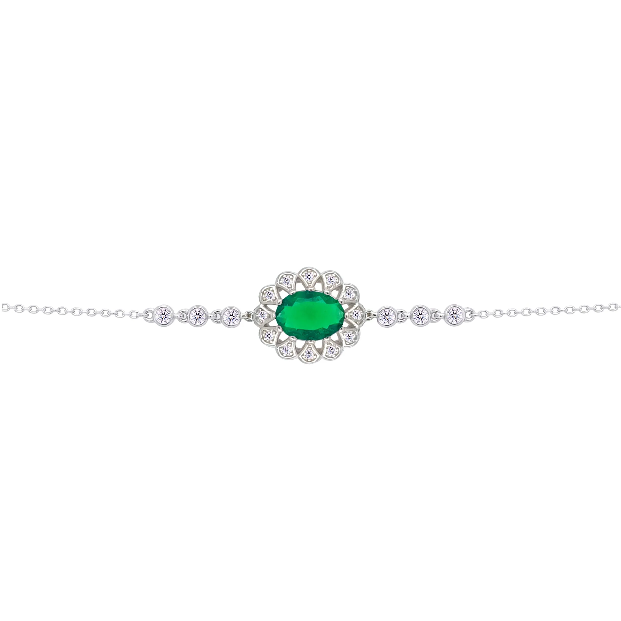 Asfour Crysta lChain Bracelet With Decorative Emerald Oval Zircon Stone In 925 Sterling Silver-BD0224-G - Image 2