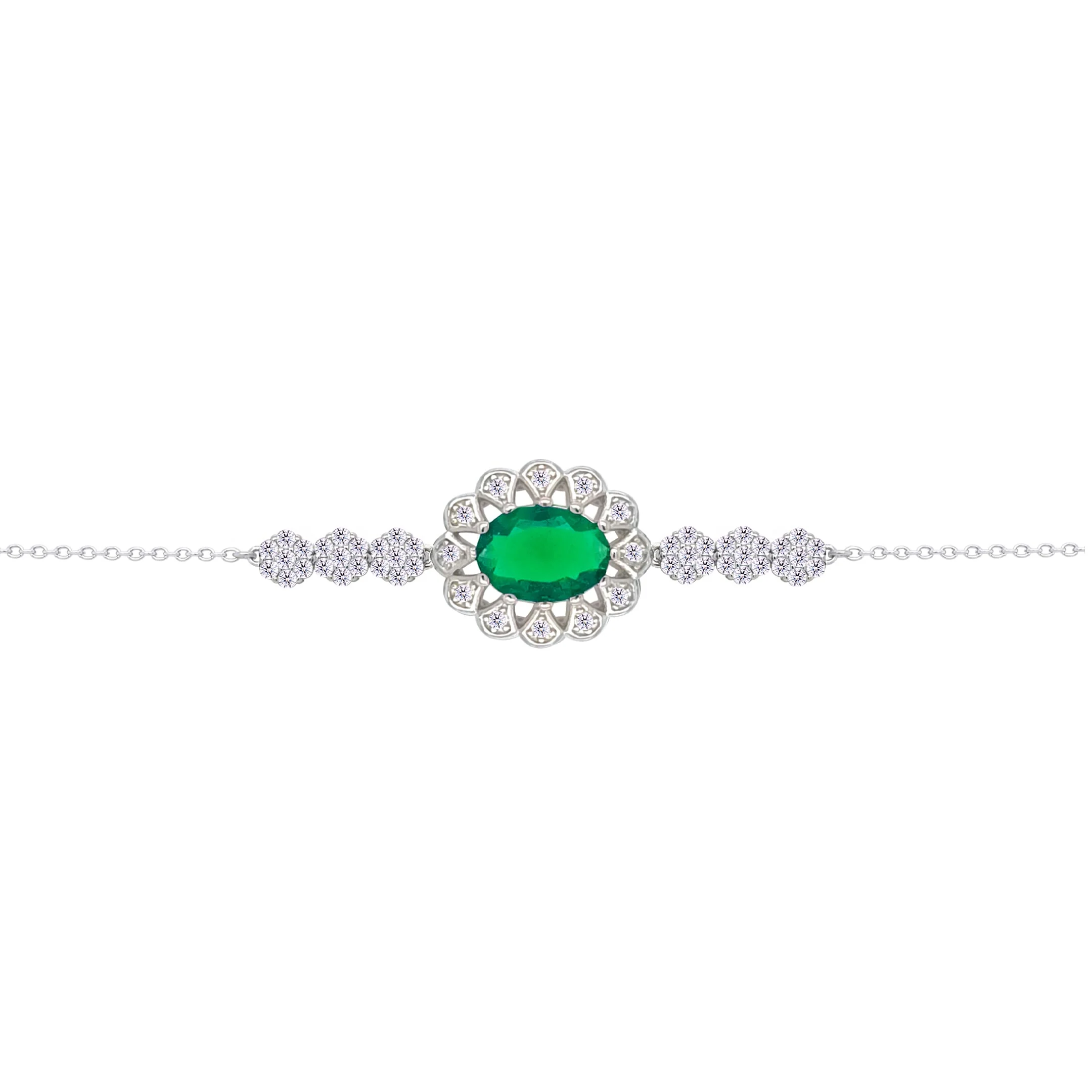 Asfour Crysta lChain Bracelet With Decorative Emerald Oval Zircon Stone In 925 Sterling Silver-BD0225-WG - Image 2
