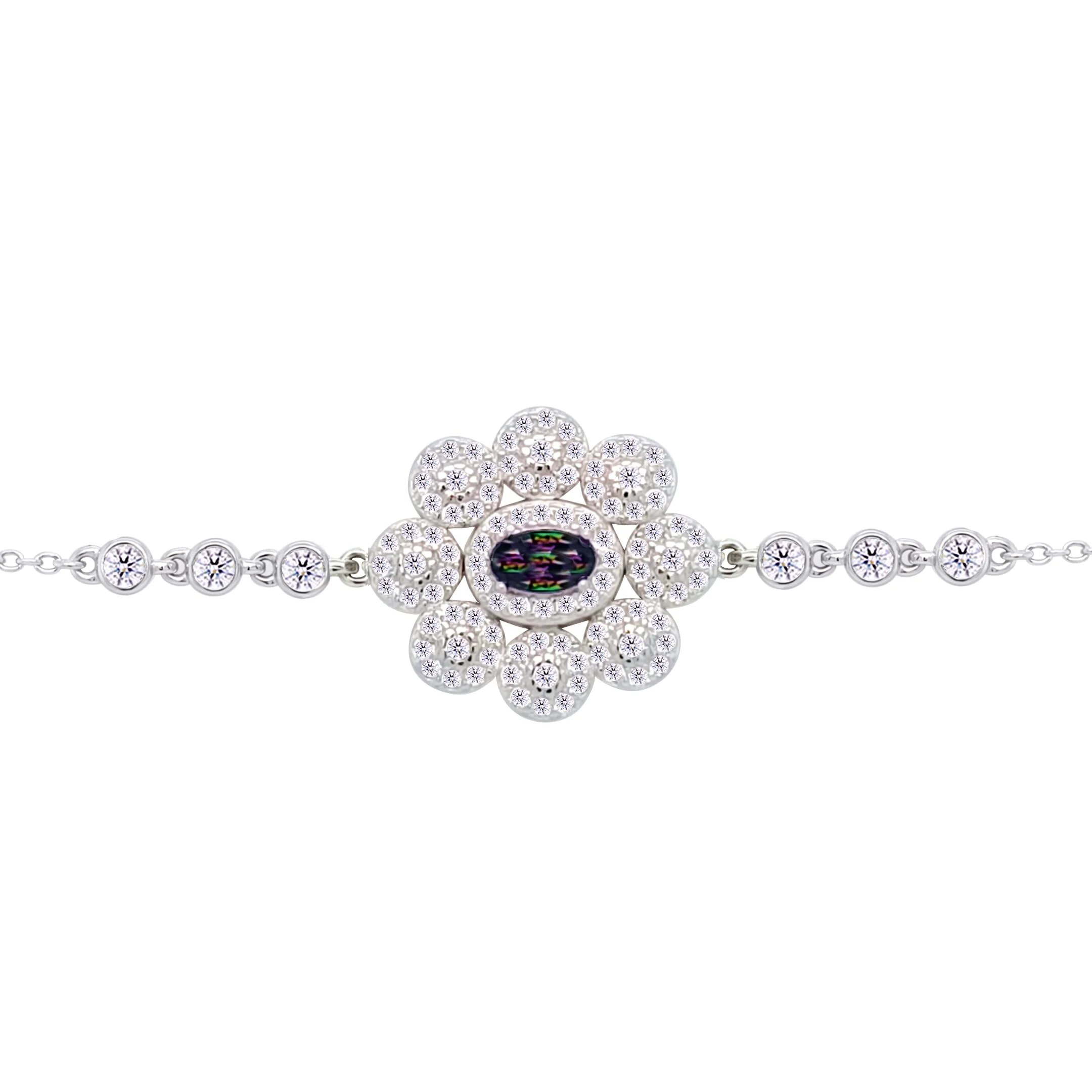 Asfour Crysta lChain Bracelet With Decorative Multi Color Flower Design In 925 Sterling Silver-BD0218-WAP