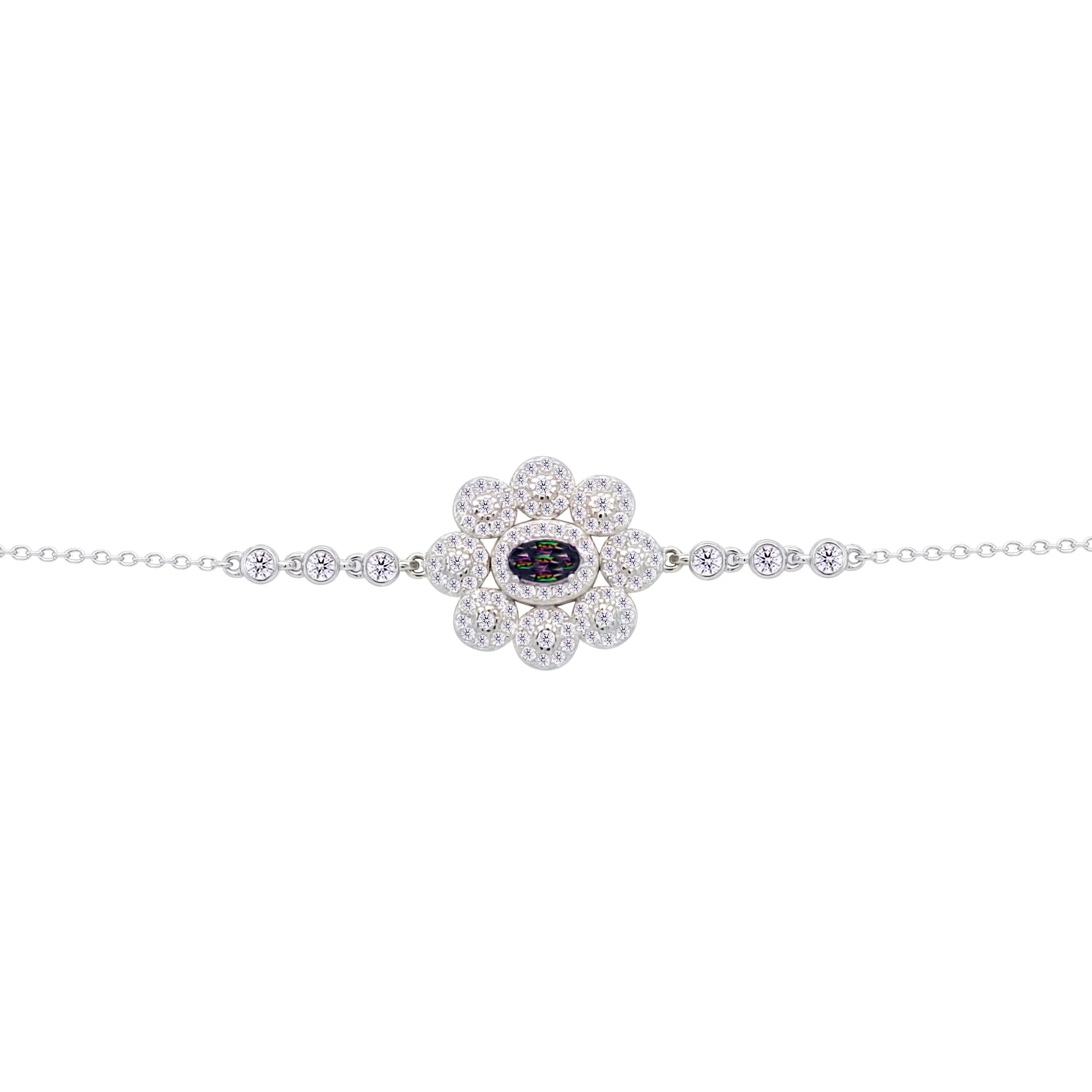 Asfour Crysta lChain Bracelet With Decorative Multi Color Flower Design In 925 Sterling Silver-BD0218-WAP - Image 2