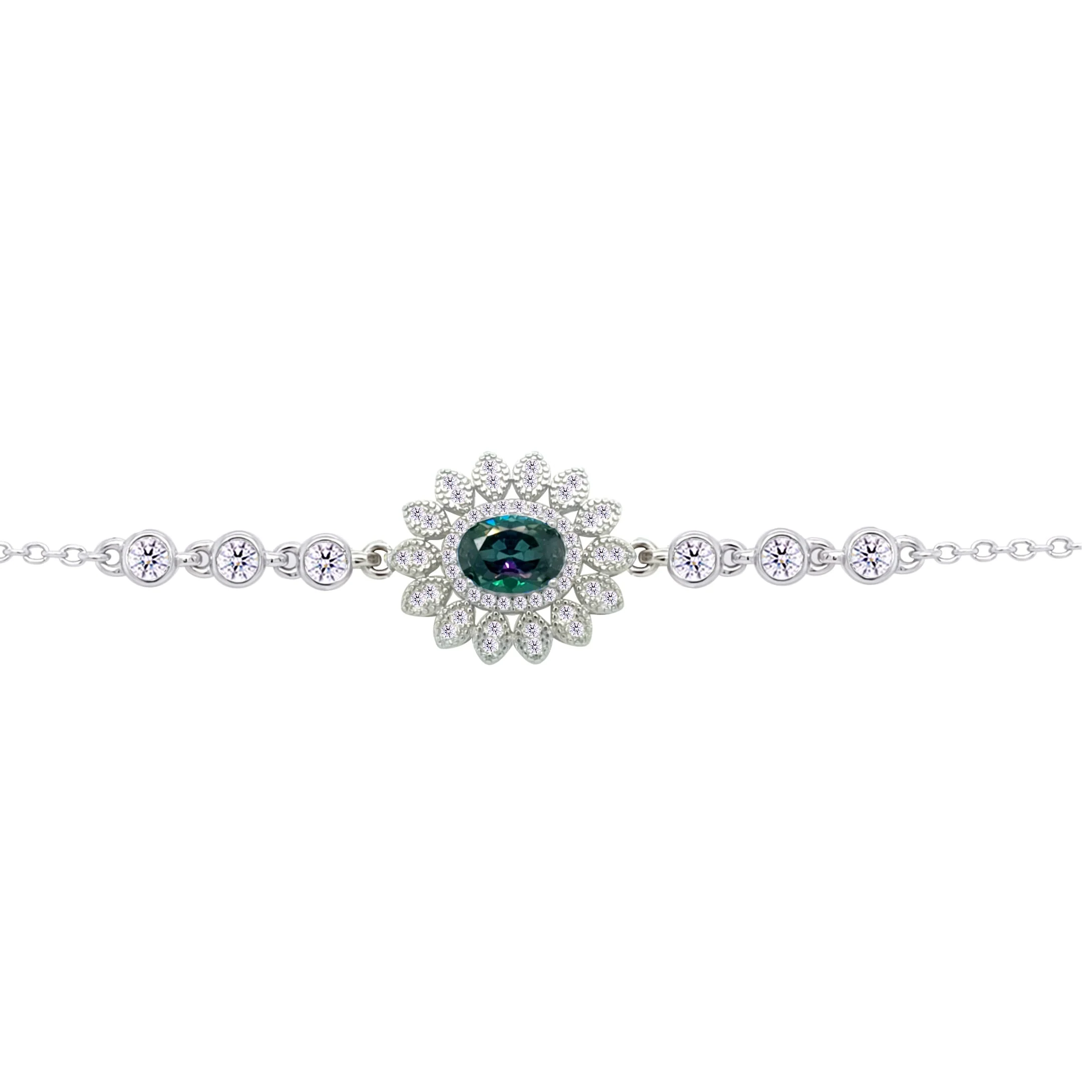 Asfour Crysta lChain Bracelet With Decorative Multi Color Oval Zircon In 925 Sterling Silver-BD0216-WAP