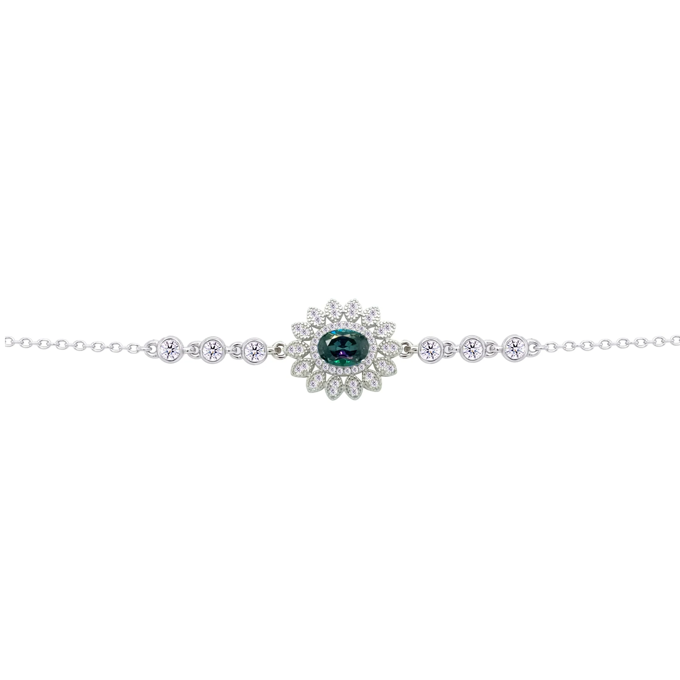 Asfour Crysta lChain Bracelet With Decorative Multi Color Oval Zircon In 925 Sterling Silver-BD0216-WAP - Image 2