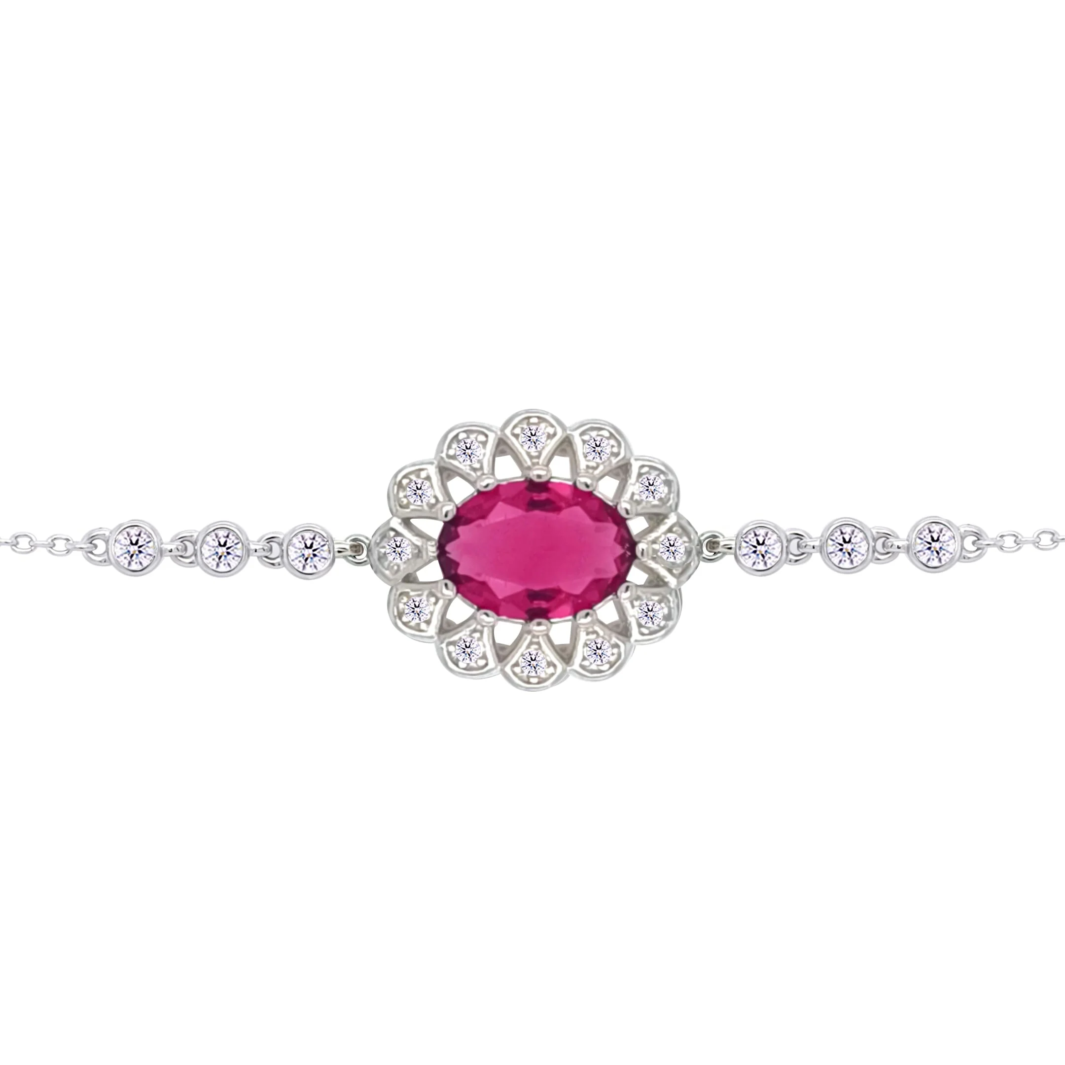 Asfour Crysta lChain Bracelet With Decorative Ruby Oval Design In 925 Sterling Silver-BD0224-R