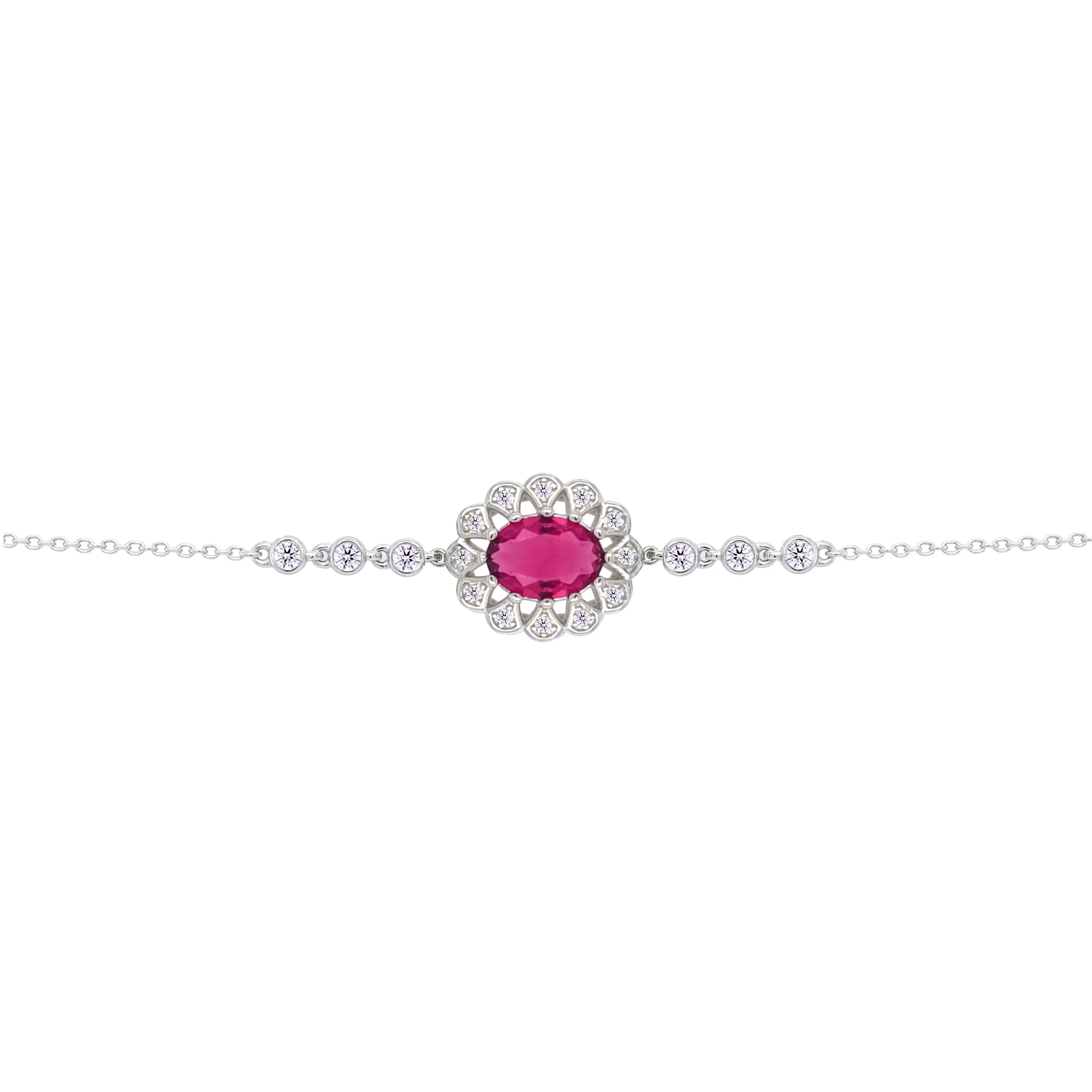 Asfour Crysta lChain Bracelet With Decorative Ruby Oval Design In 925 Sterling Silver-BD0224-R - Image 2