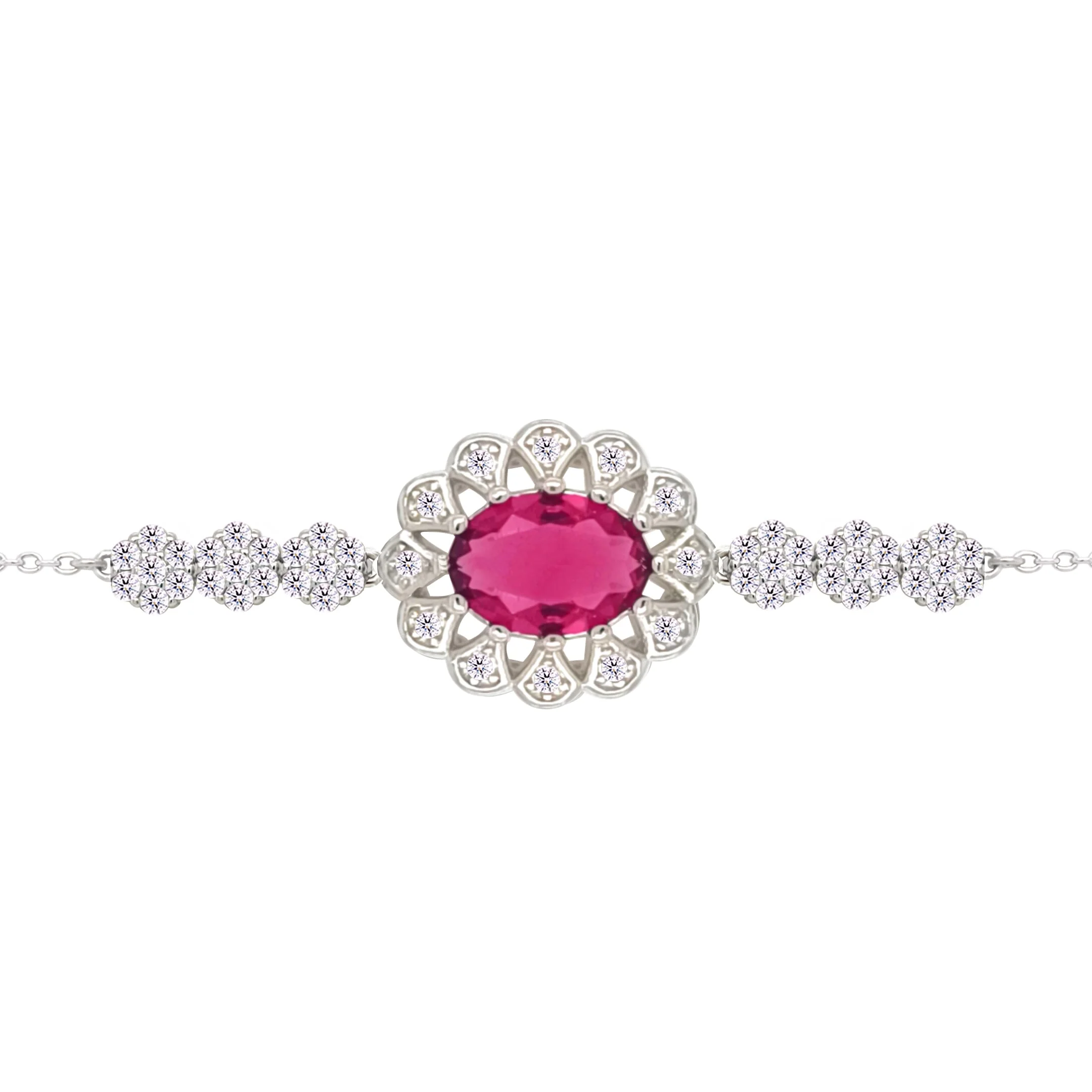 Asfour Crysta lChain Bracelet With Decorative Ruby Oval Design In 925 Sterling Silver-BD0225-WR