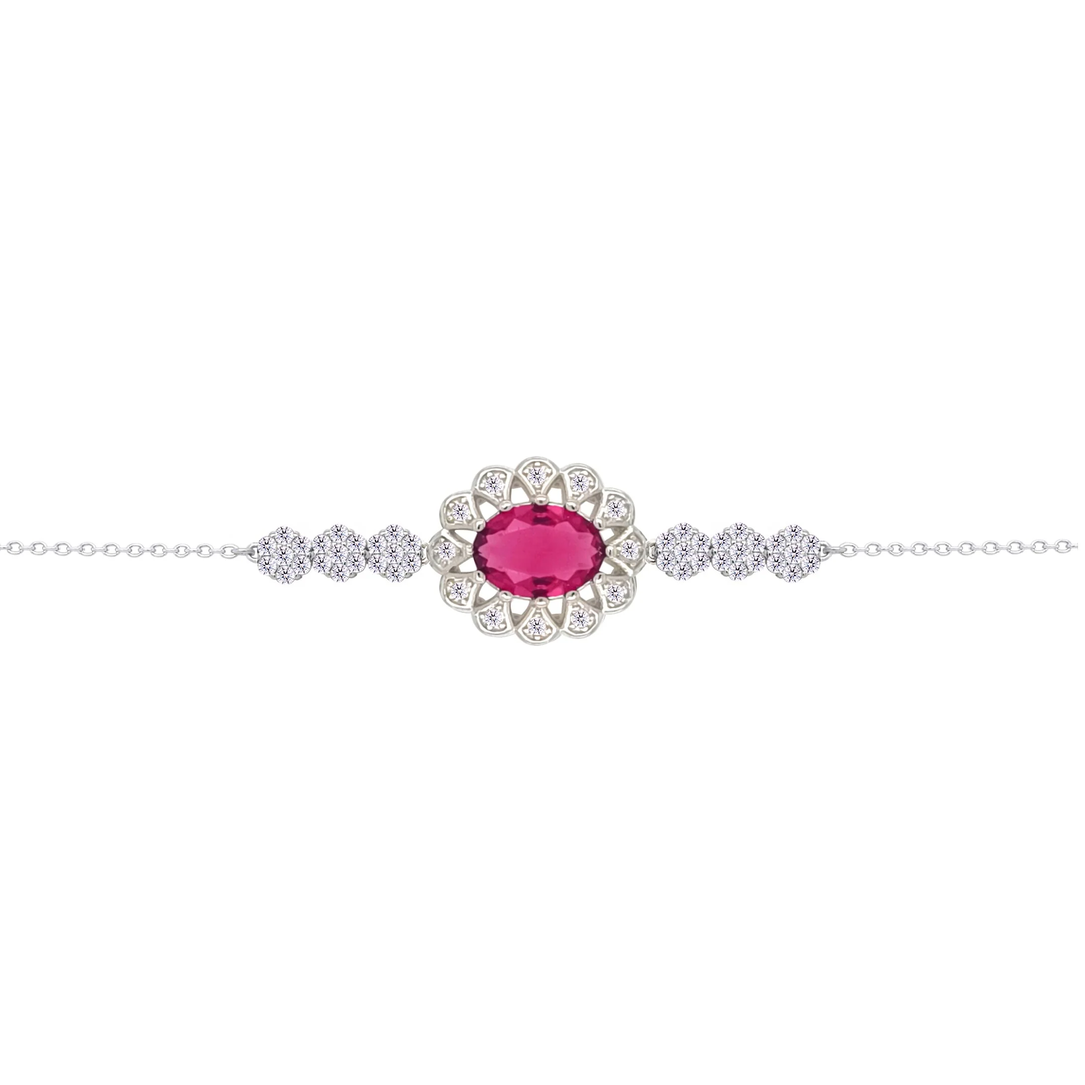 Asfour Crysta lChain Bracelet With Decorative Ruby Oval Design In 925 Sterling Silver-BD0225-WR - Image 2