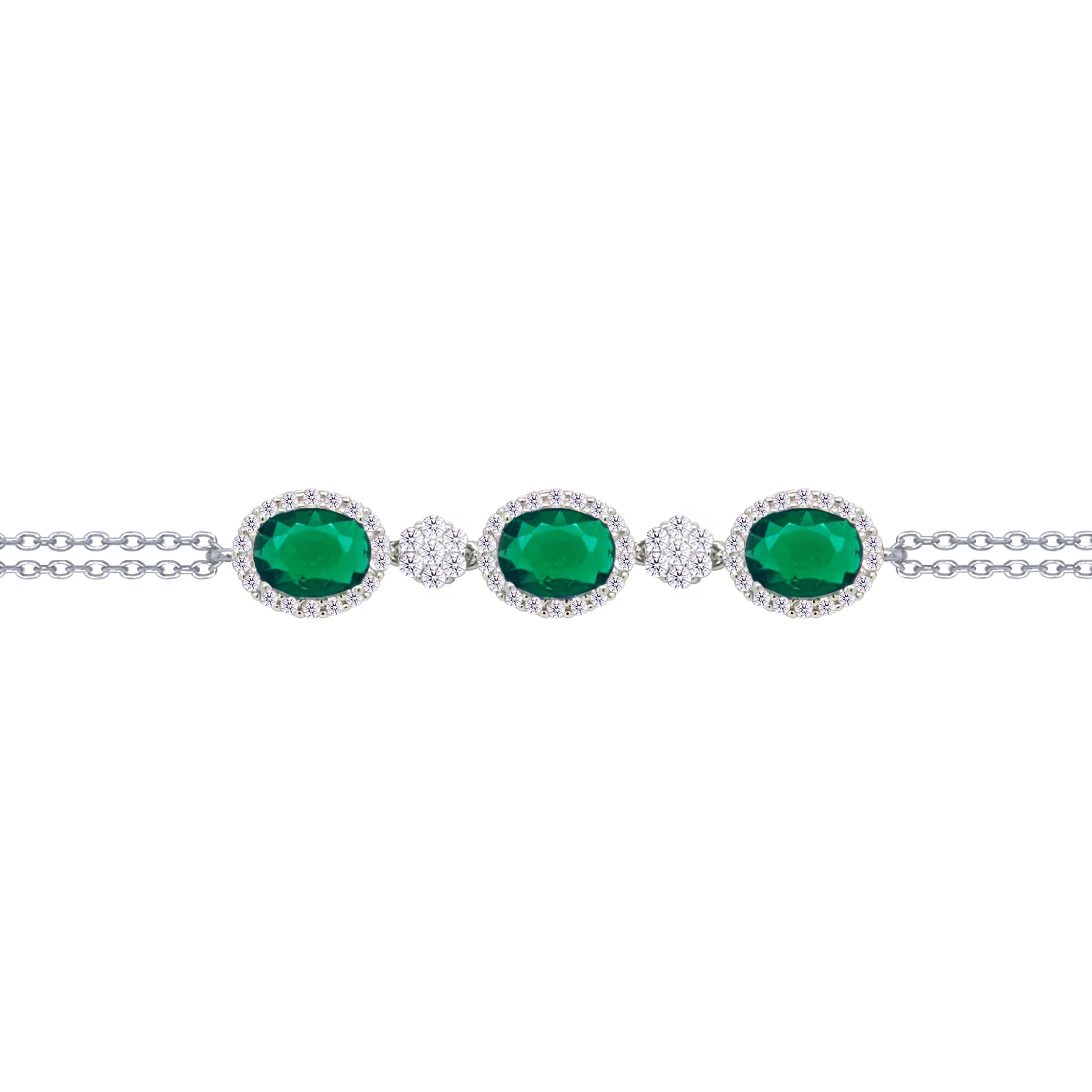 Asfour Crysta lChain Bracelet With Decorative Three Emerald Oval Zircon In 925 Sterling Silver-BD0226-WG