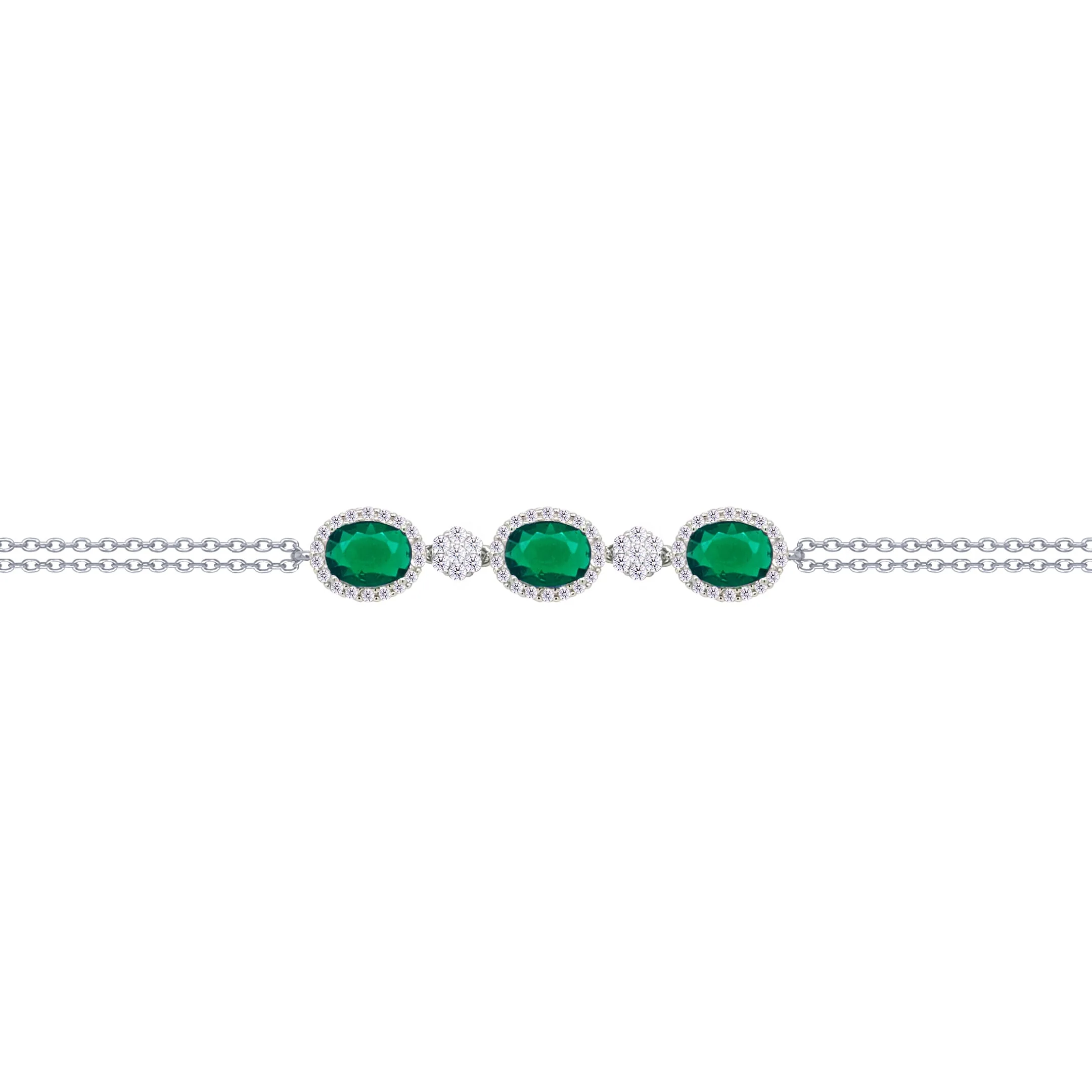 Asfour Crysta lChain Bracelet With Decorative Three Emerald Oval Zircon In 925 Sterling Silver-BD0226-WG - Image 2