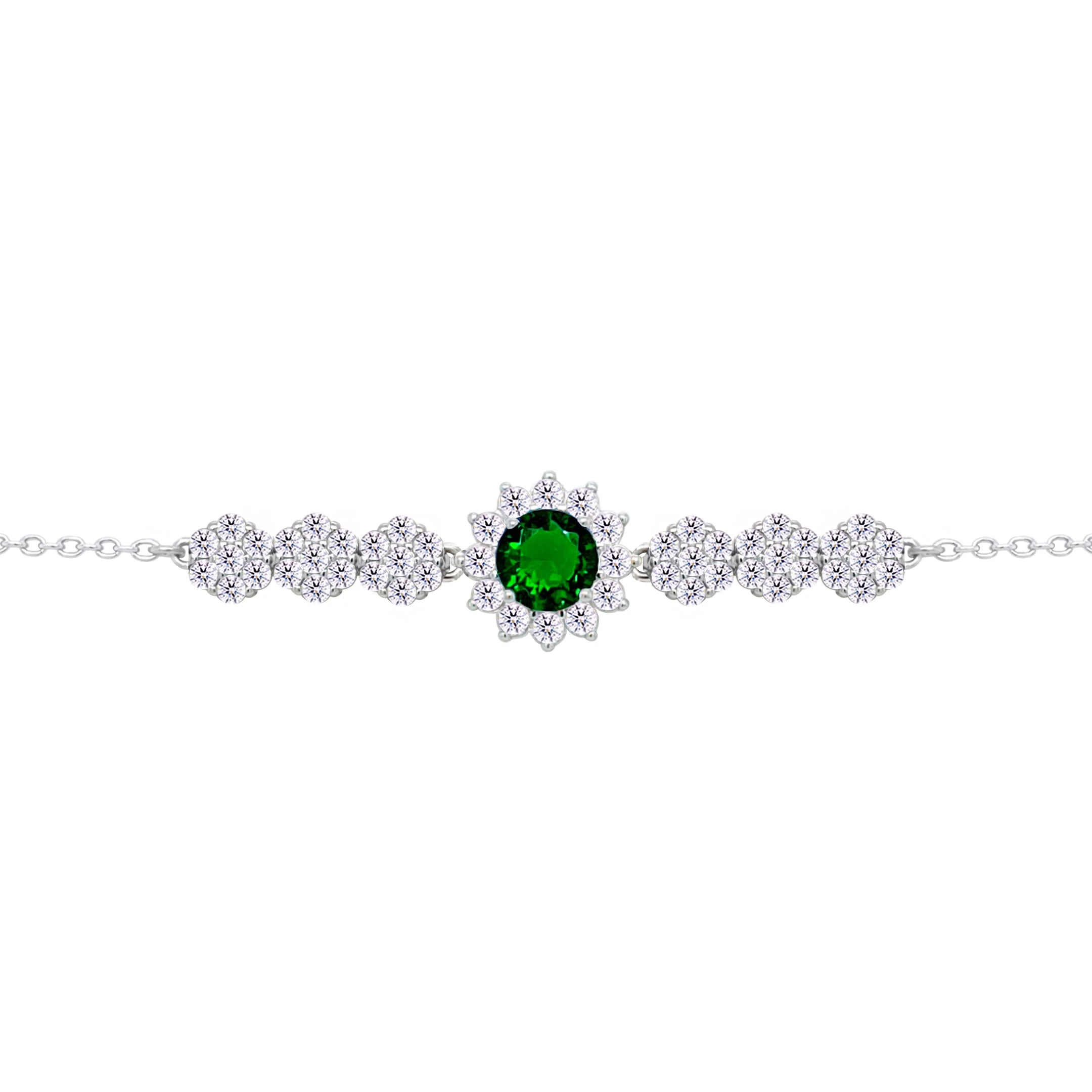 Asfour Crysta lChain Bracelet With Emerald Flower Zircon Design In 925 Sterling Silver-BD0209-WG