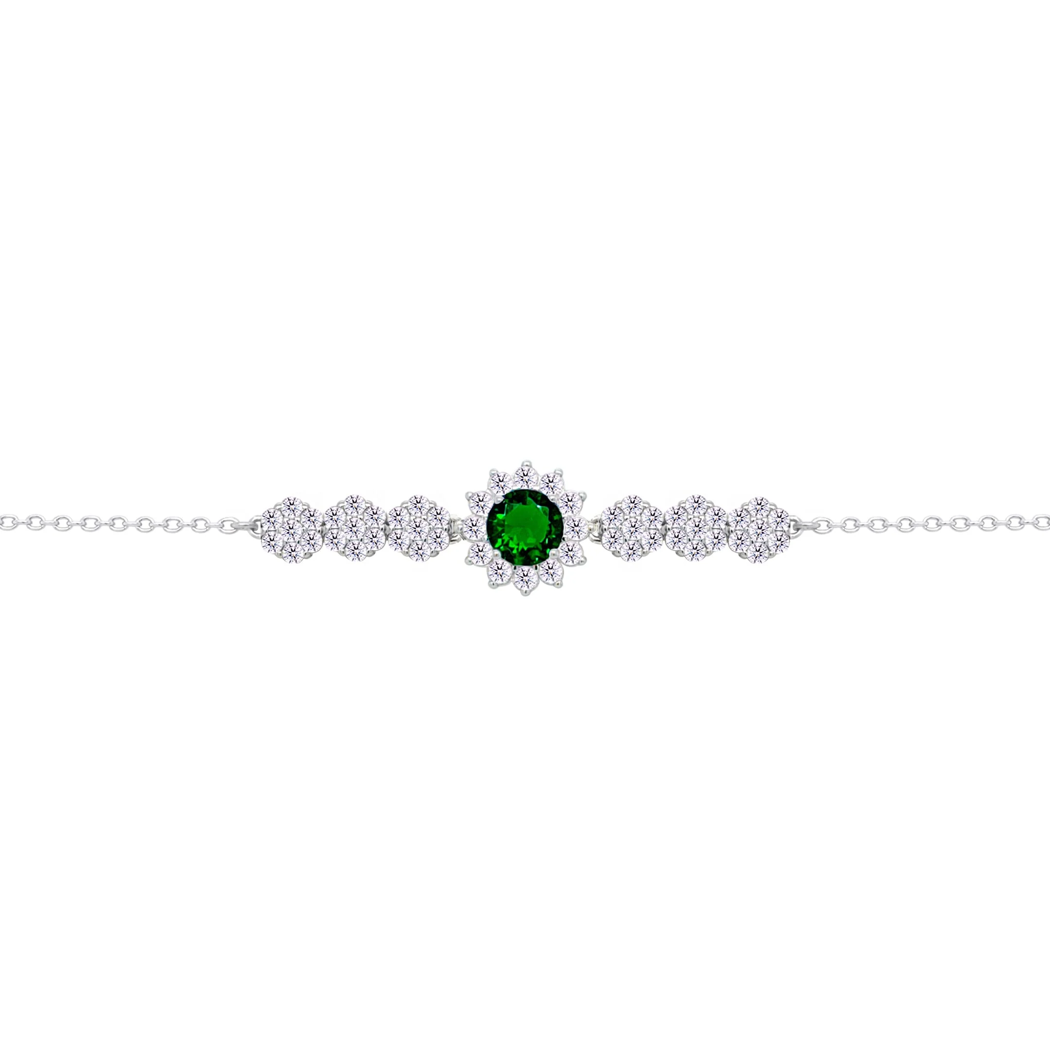 Asfour Crysta lChain Bracelet With Emerald Flower Zircon Design In 925 Sterling Silver-BD0209-WG - Image 2