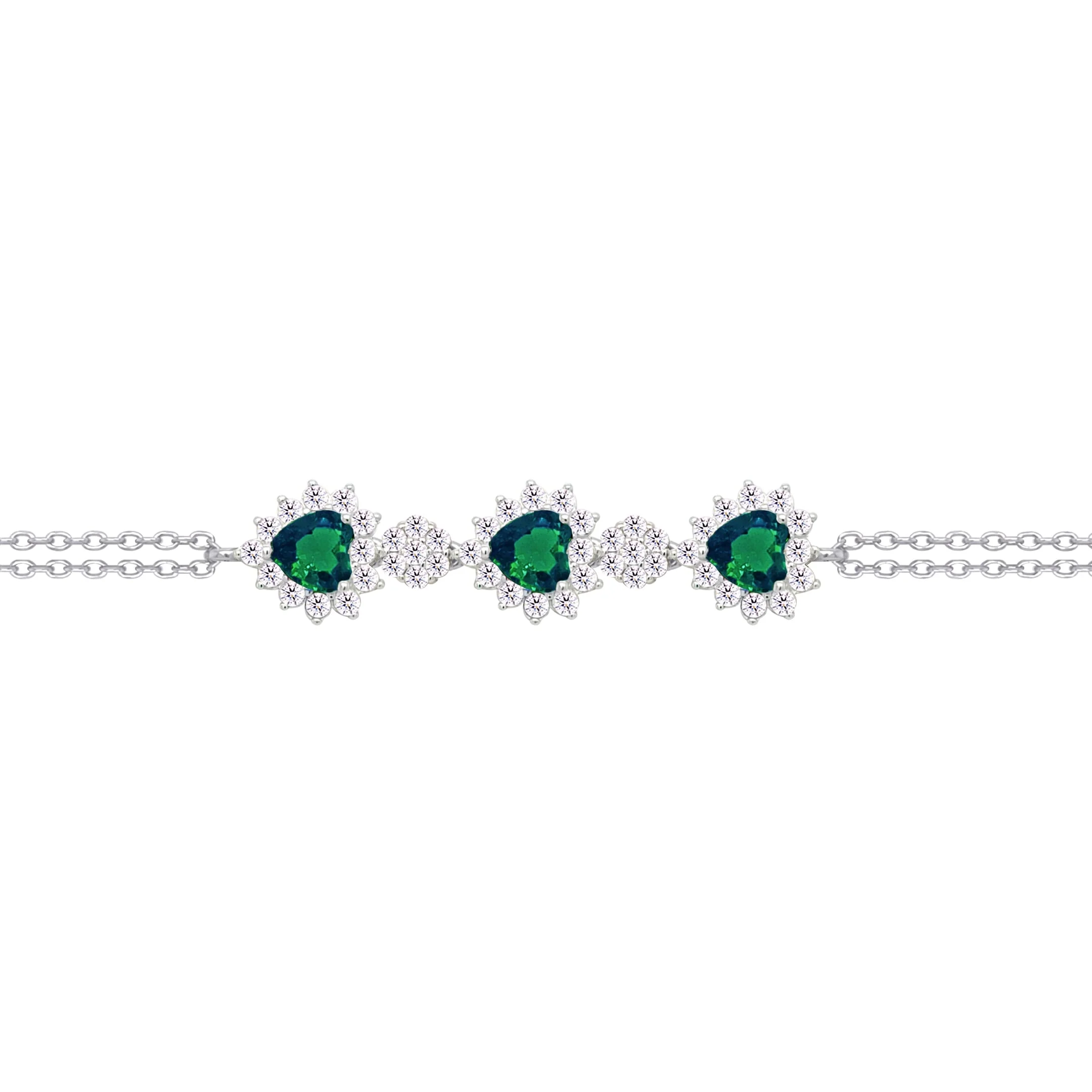 Asfour Crysta lChain Bracelet With Emerald Hearts Design In 925 Sterling Silver-BD0196-WG
