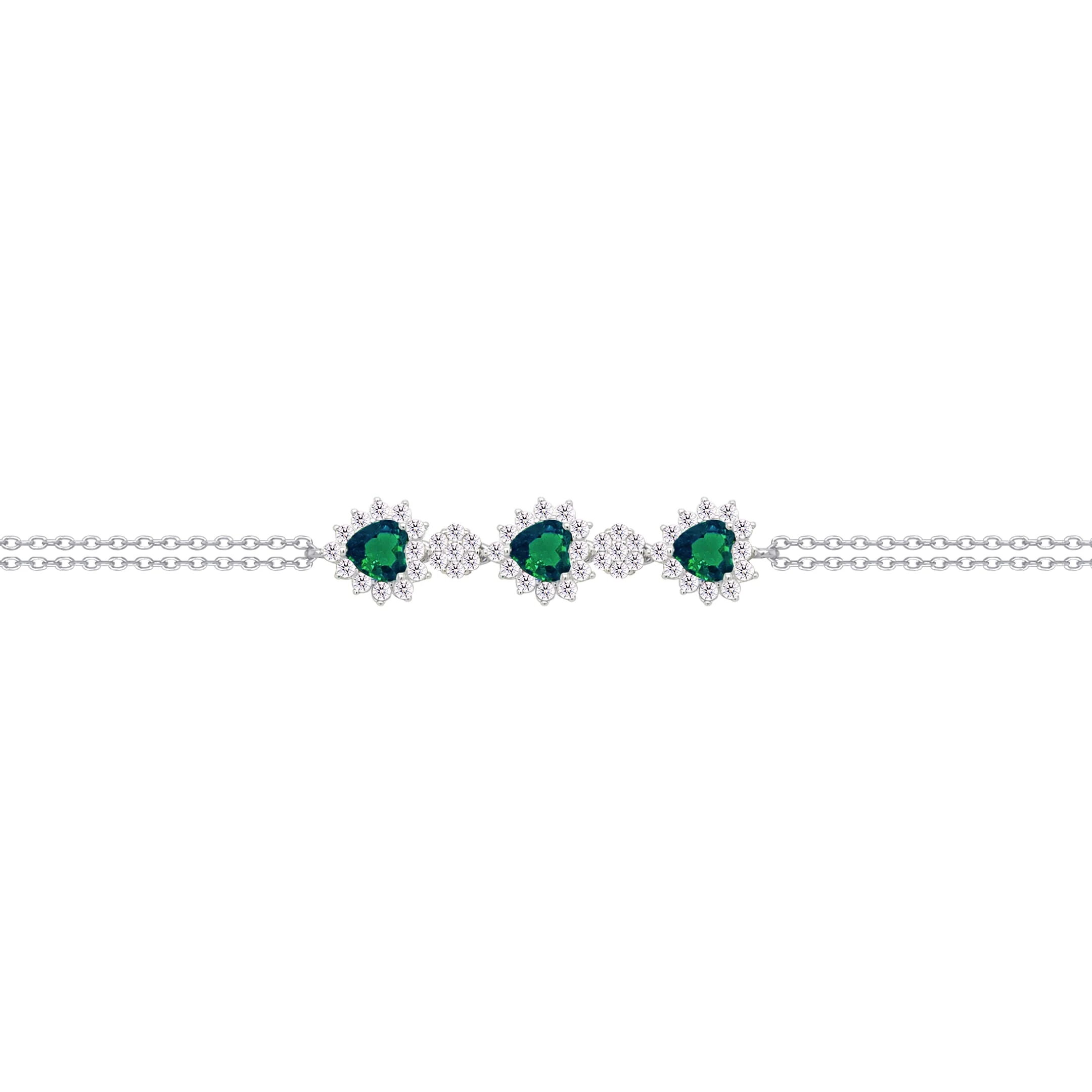 Asfour Crysta lChain Bracelet With Emerald Hearts Design In 925 Sterling Silver-BD0196-WG - Image 2