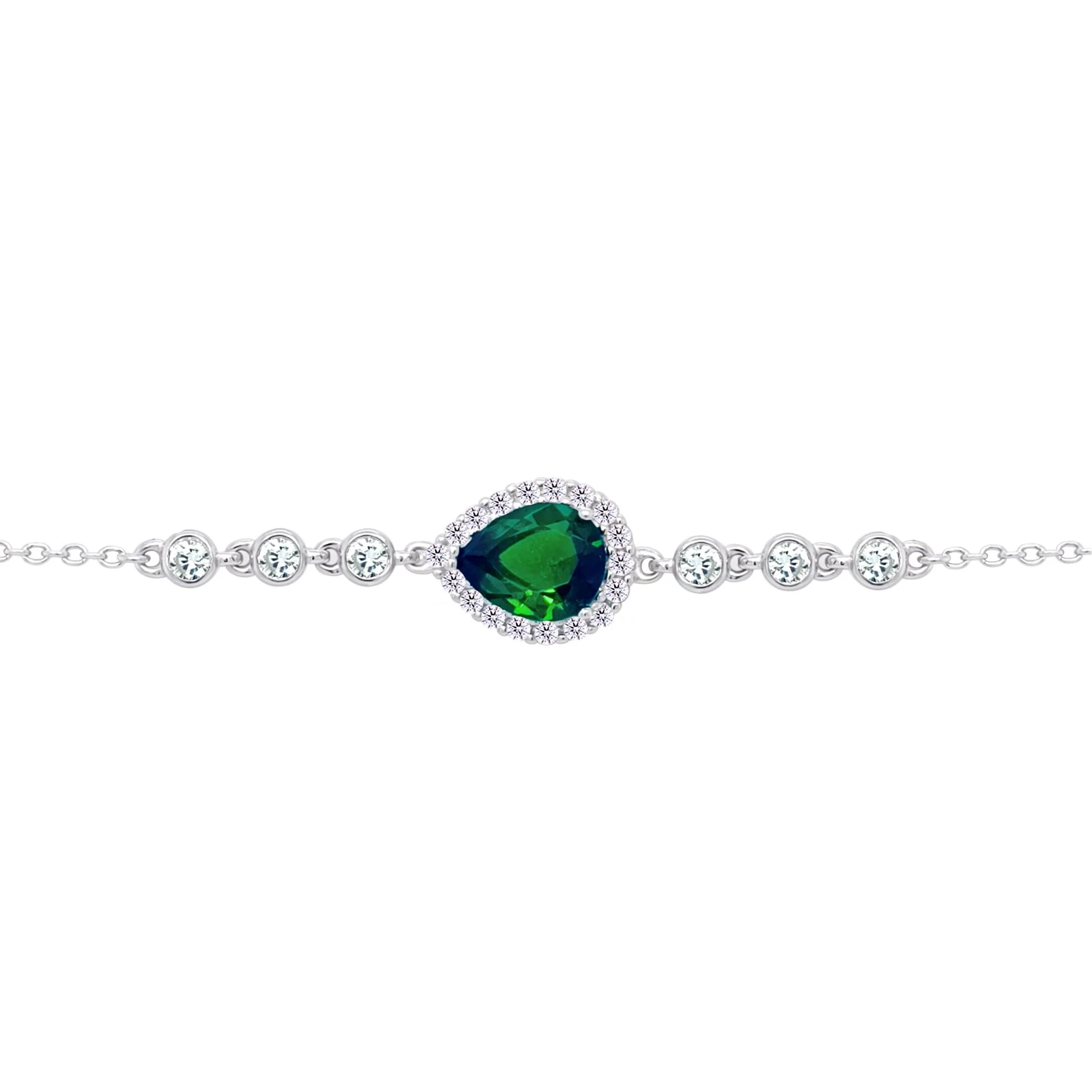 Asfour Crysta lChain Bracelet With Emerald Pear Design In 925 Sterling Silver-BD0199-G
