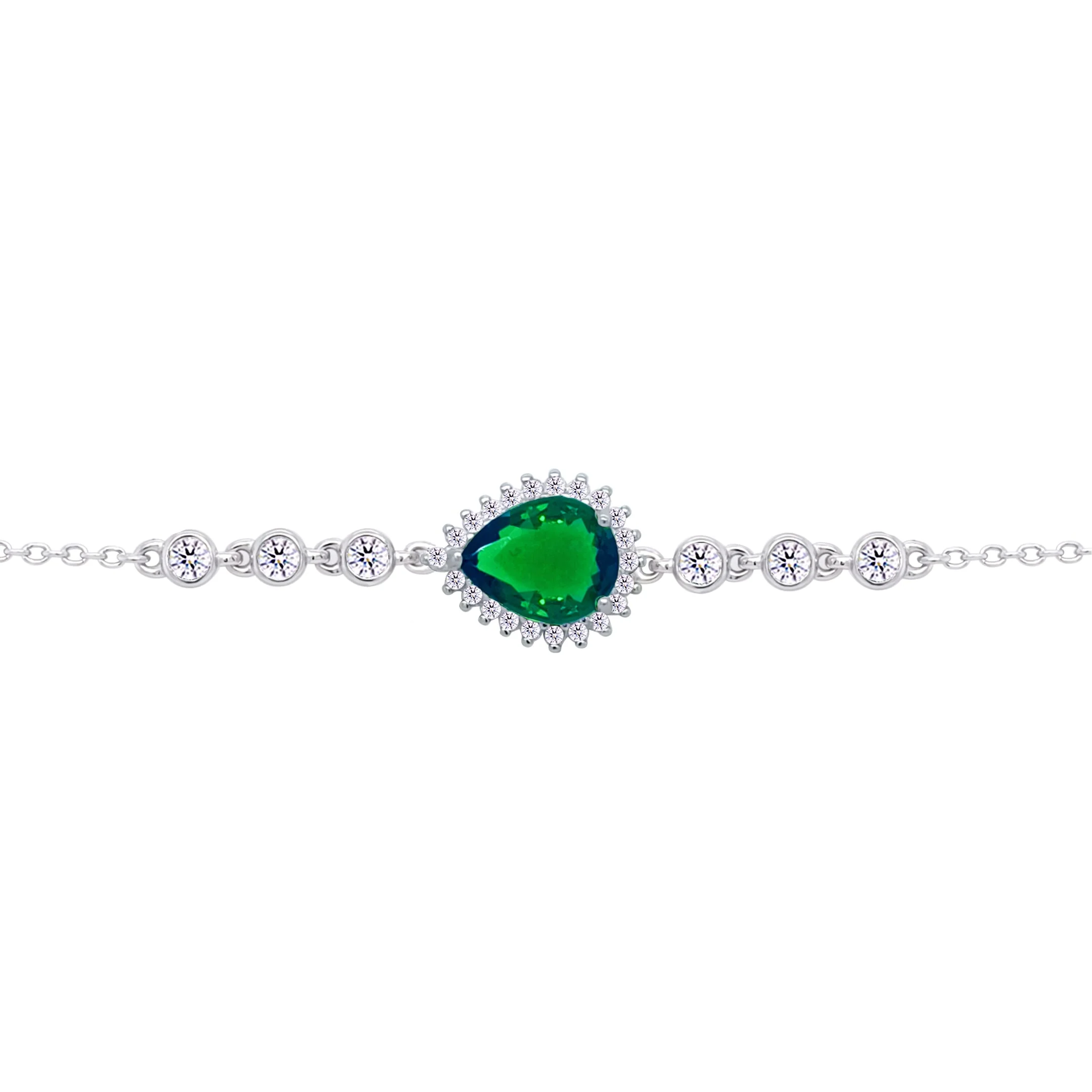 Asfour Crysta lChain Bracelet With Emerald Pear Design In 925 Sterling Silver-BD0200-G