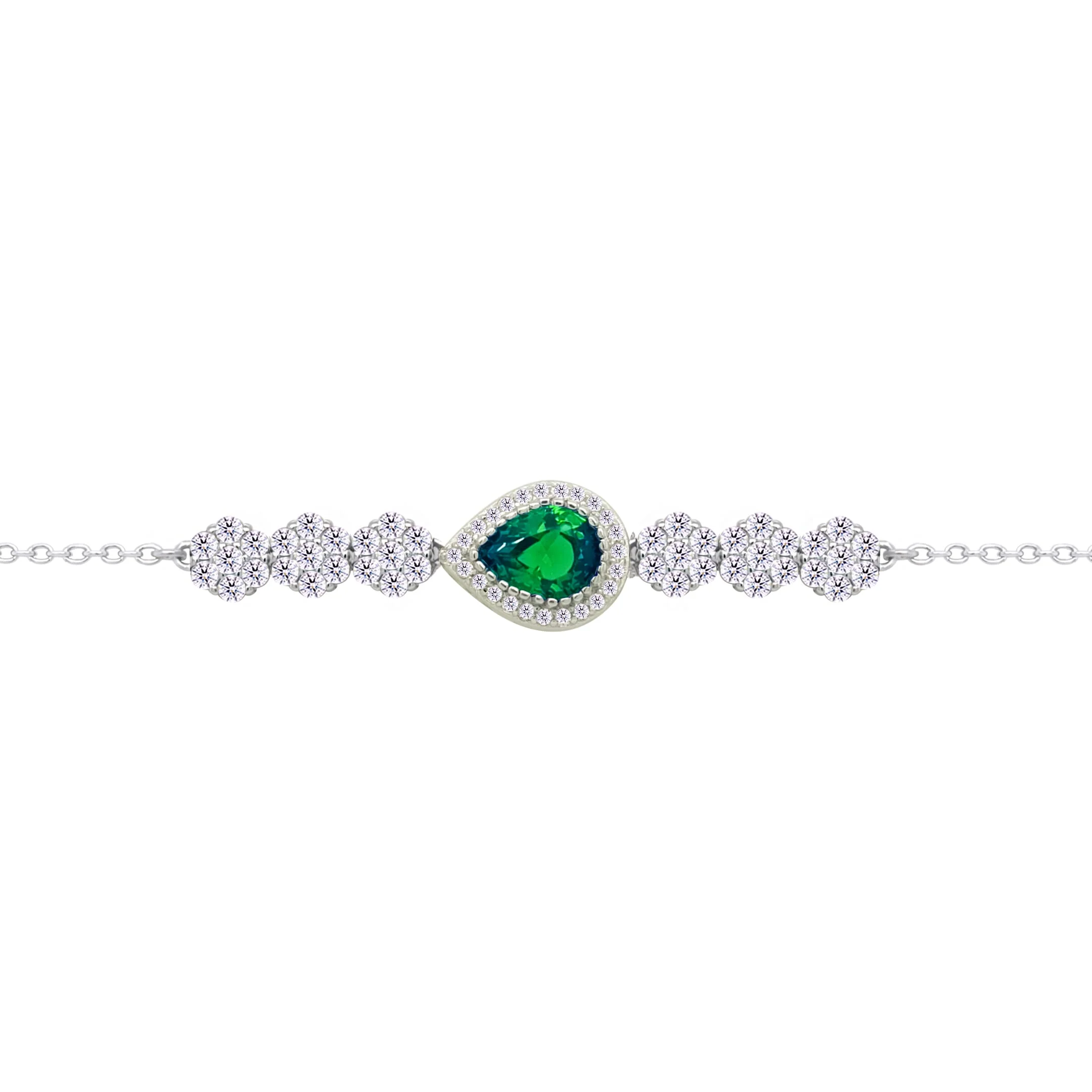 Asfour Crysta lChain Bracelet With Emerald Pear Design In 925 Sterling Silver-BD0201-WG