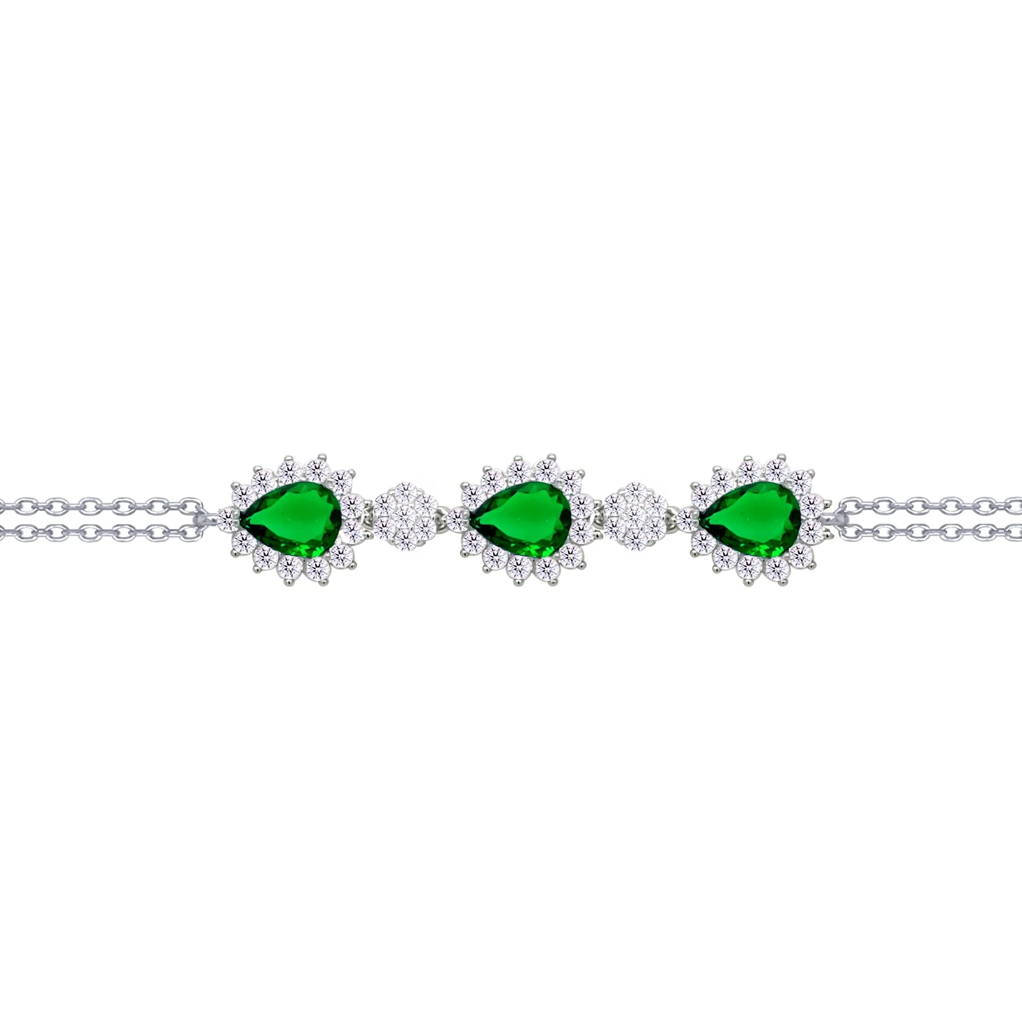 Asfour Crysta lChain Bracelet With Emerald Pears Design In 925 Sterling Silver-BD0204-WG