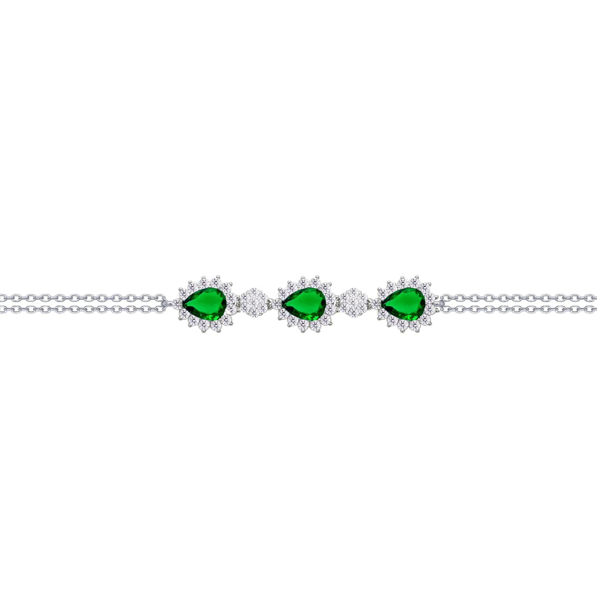 Asfour Crysta lChain Bracelet With Emerald Pears Design In 925 Sterling Silver-BD0204-WG - Image 2