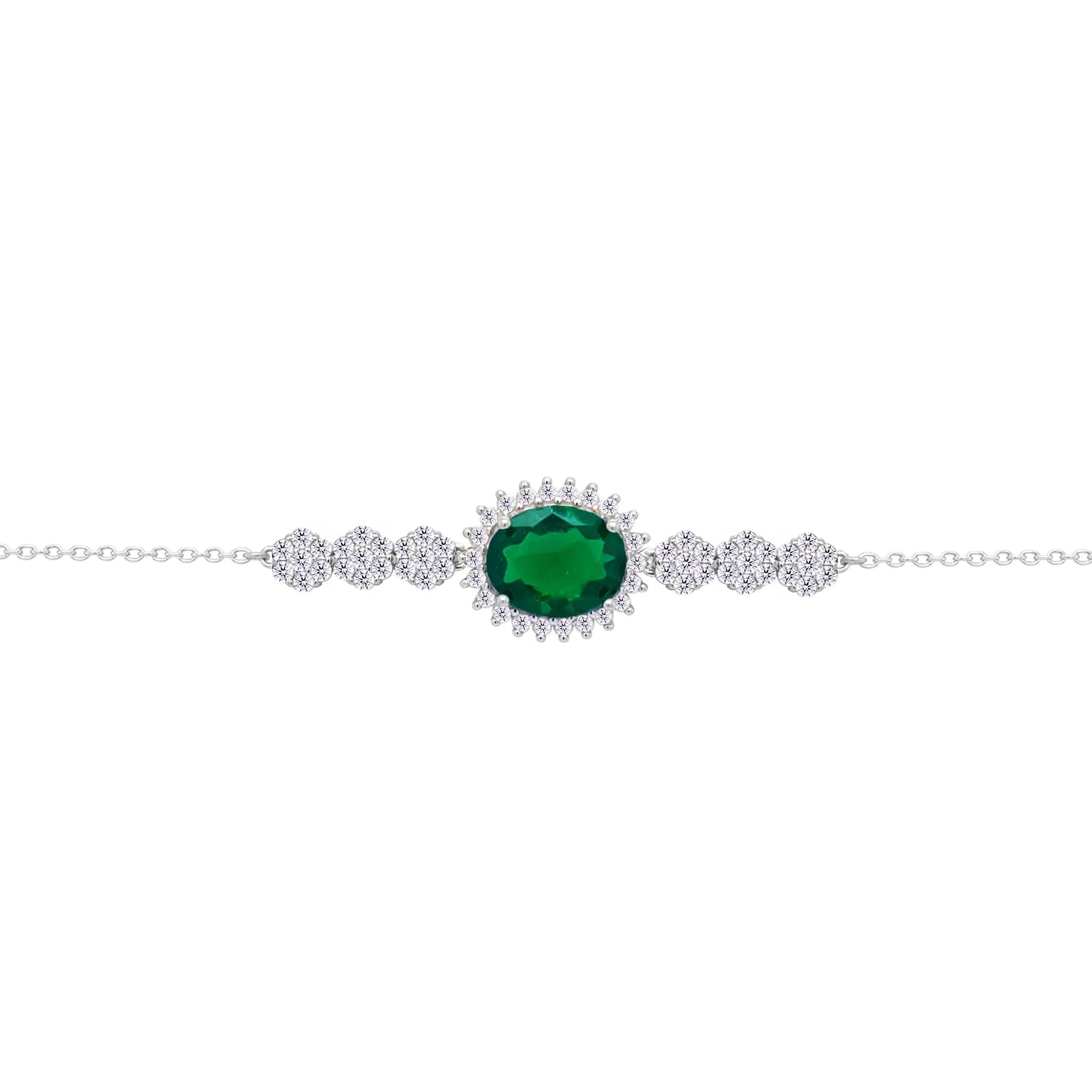Asfour Crysta lChain Bracelet With Emerald Zircon Oval Design In 925 Sterling Silver-BD0219-WG - Image 2