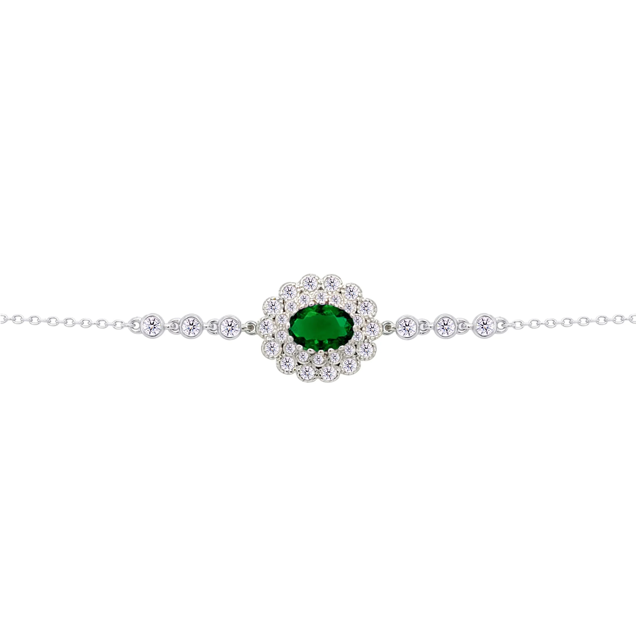 Asfour Crysta lChain Bracelet With Emerald Zircon Oval Design In 925 Sterling Silver-BD0220-WG - Image 2