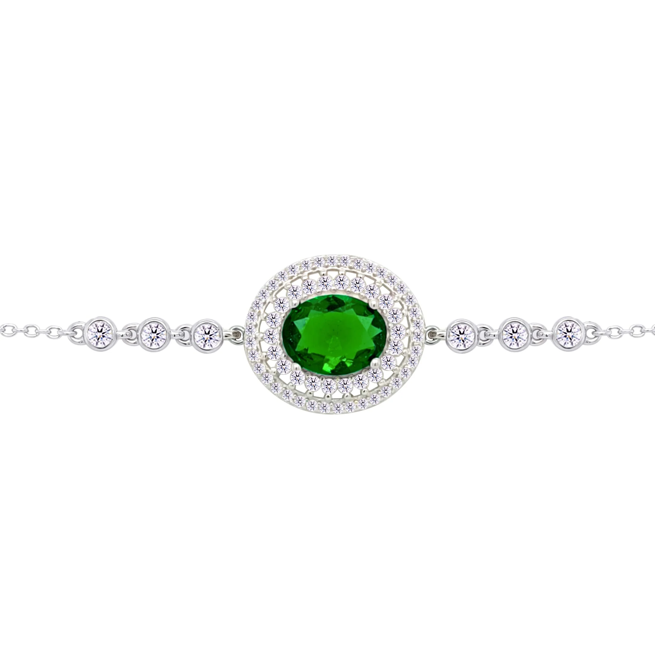 Asfour Crysta lChain Bracelet With Emerald Zircon Oval Design In 925 Sterling Silver-BD0221-WG