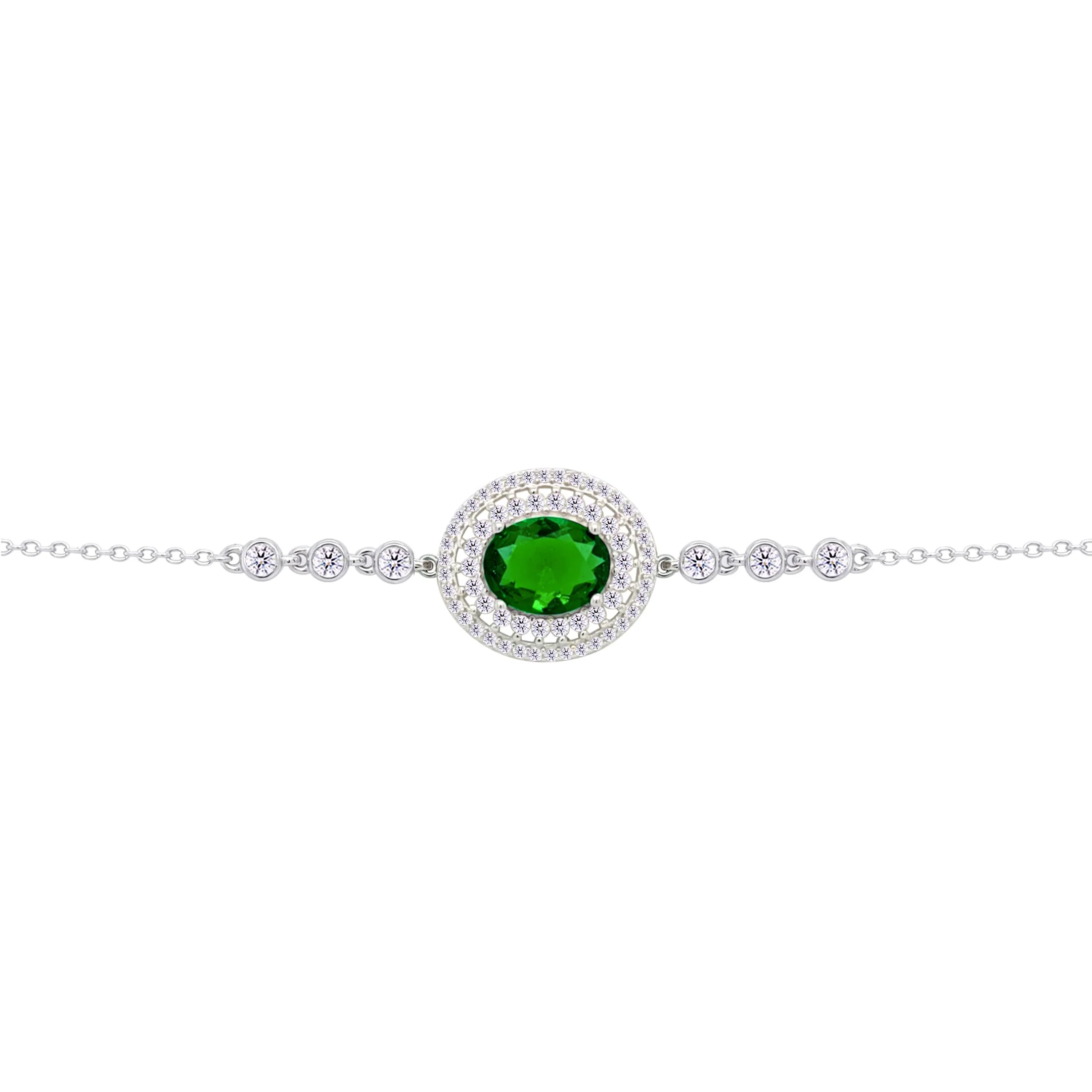 Asfour Crysta lChain Bracelet With Emerald Zircon Oval Design In 925 Sterling Silver-BD0221-WG - Image 2